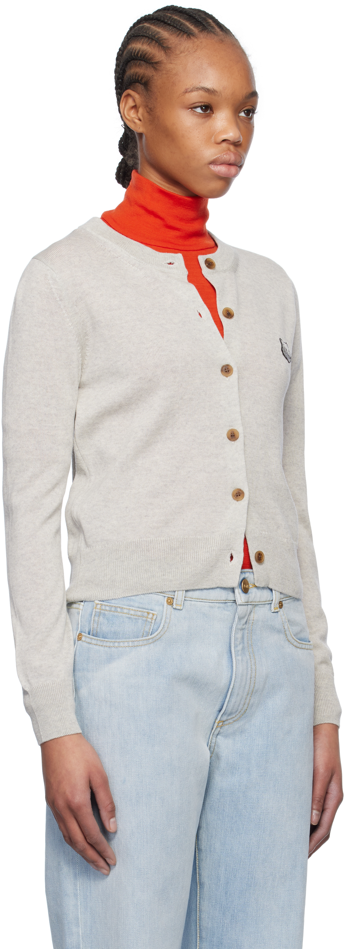 MAISON KITSUNÉ GRAY BOLD FOX HEAD PATCH REGULAR CARDIGAN