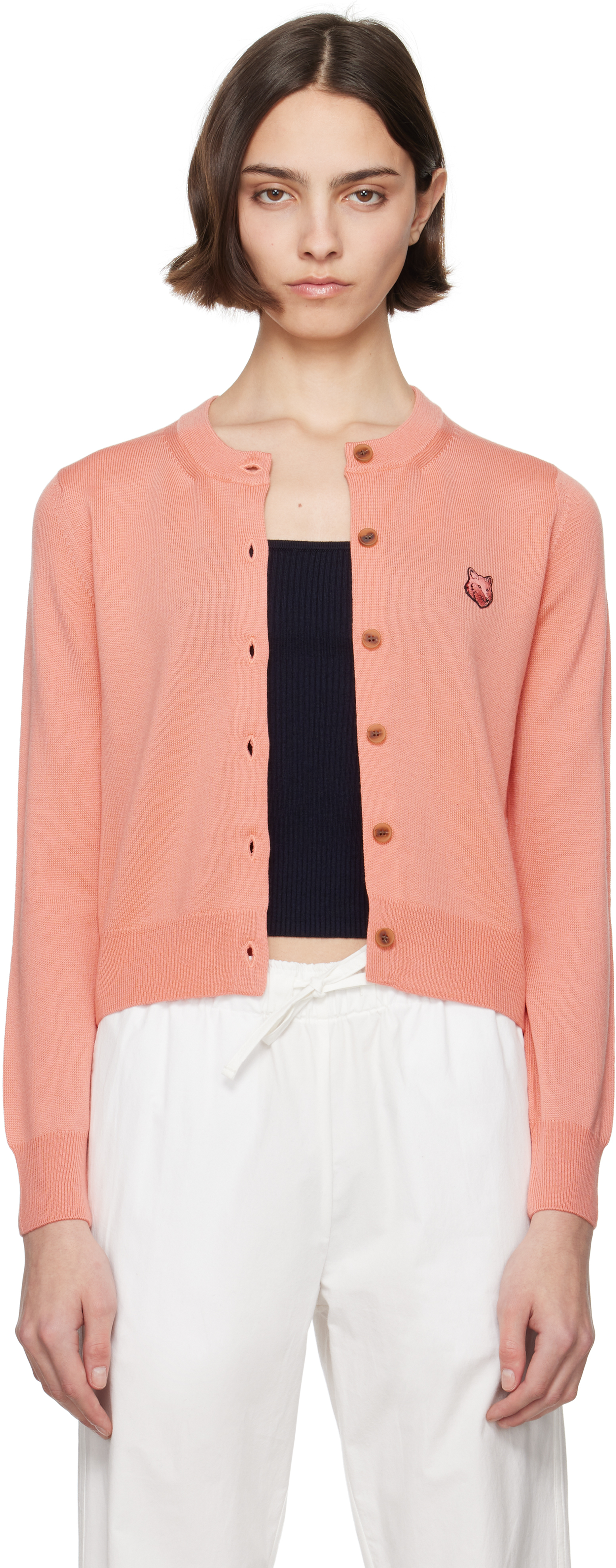 Maison Kitsuné Pink Bold Fox Head Patch Regular Cardigan