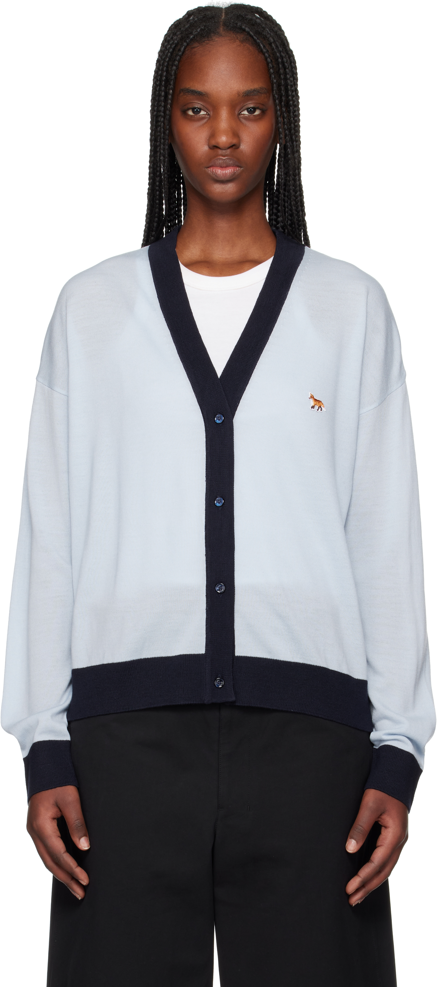 MAISON KITSUNÉ BLUE BABY FOX PATCH BI-COLOR COMFORT CARDIGAN