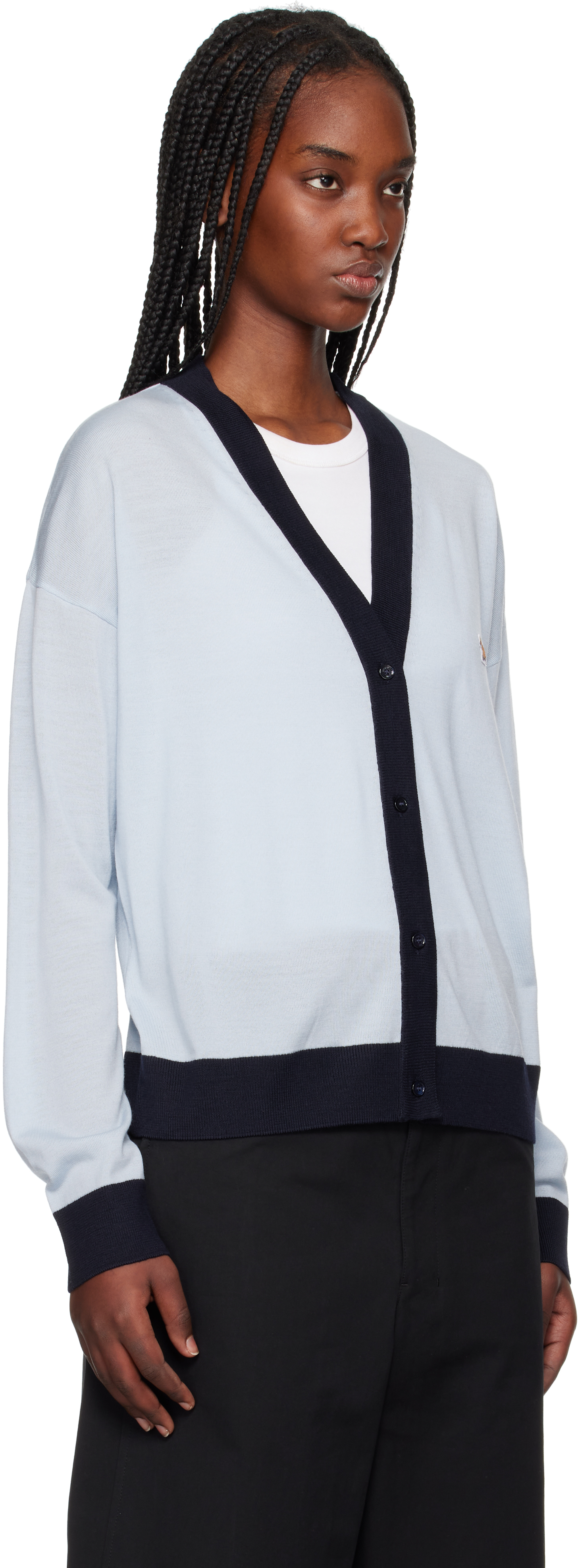 MAISON KITSUNÉ BLUE BABY FOX PATCH BI-COLOR COMFORT CARDIGAN