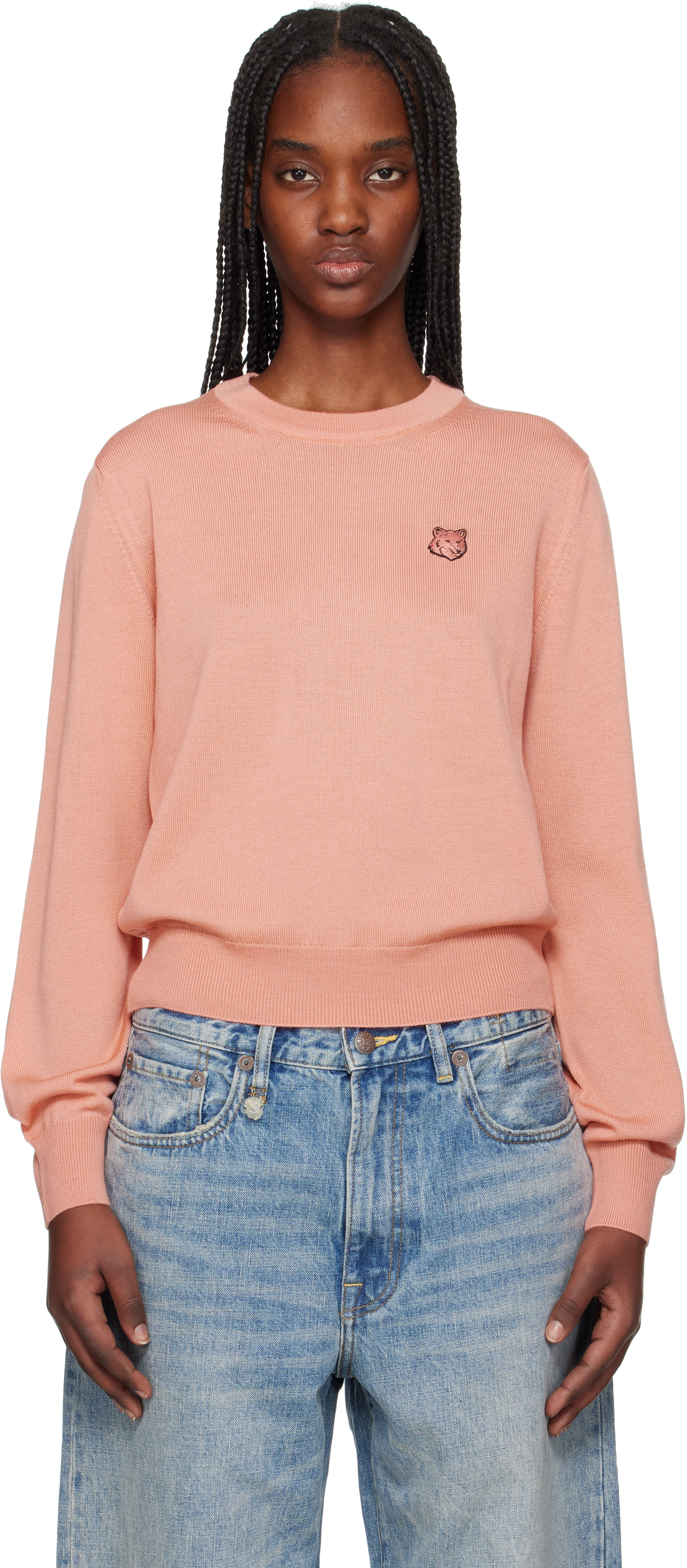 MAISON KITSUNÉ PINK BOLD FOX HEAD PATCH REGULAR SWEATER