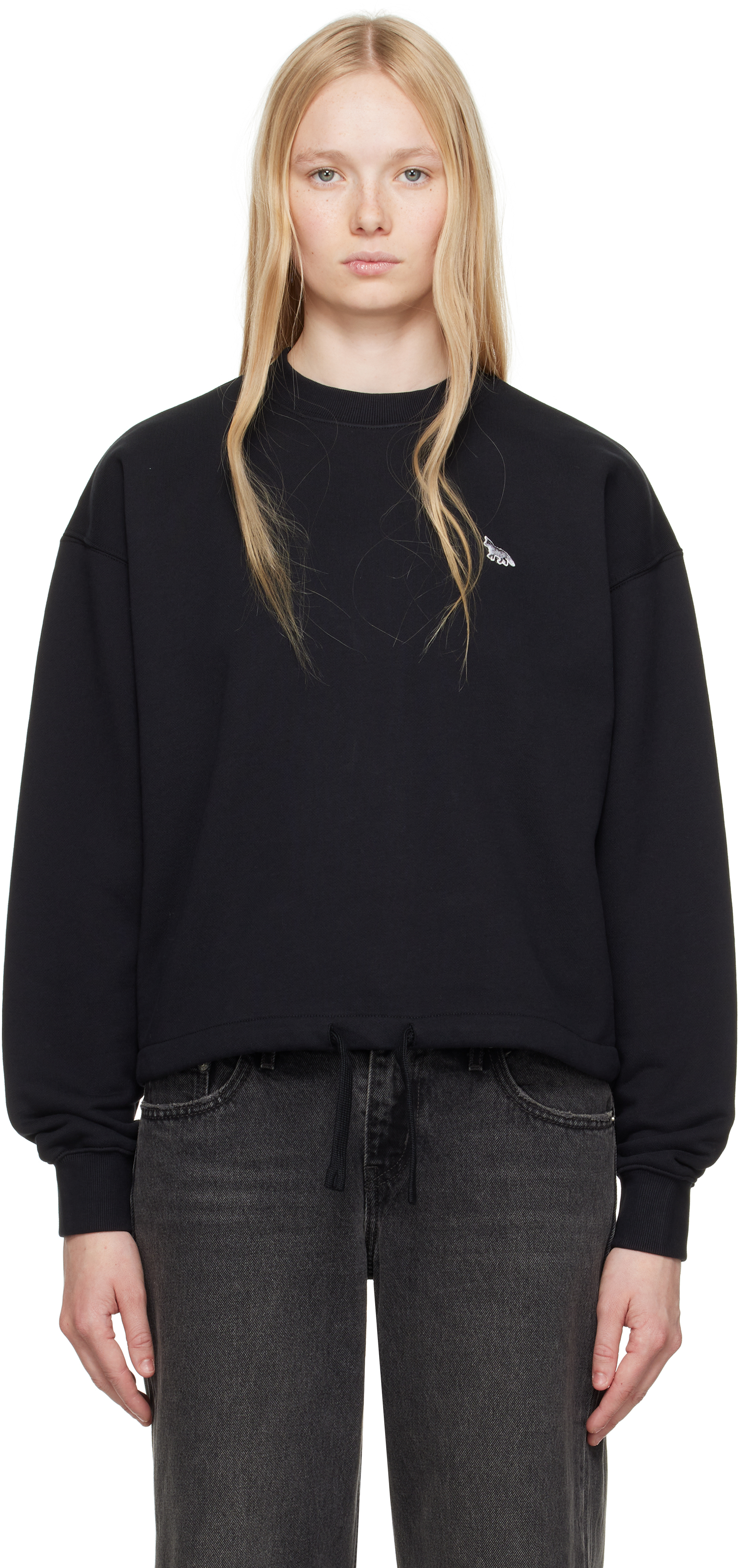 Maison Kitsuné Black Baby Fox Patch Drawstring Comfort Sweatshirt