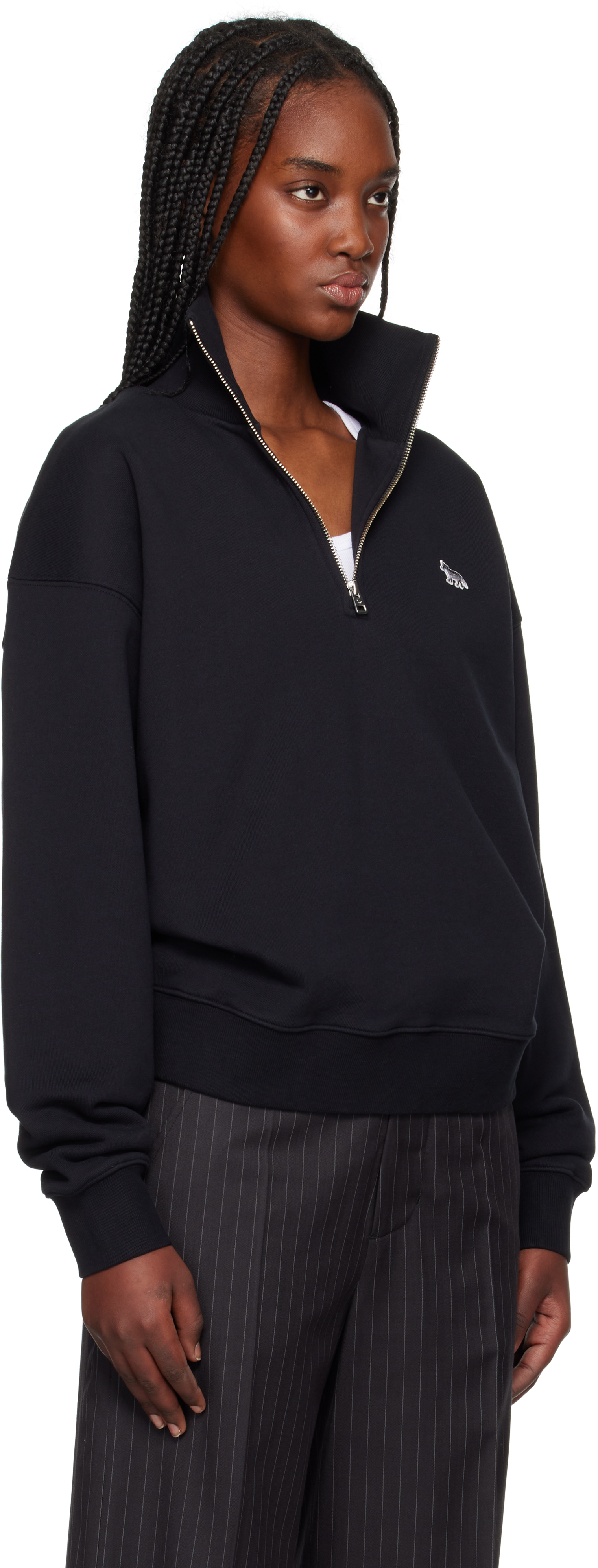 MAISON KITSUNÉ BLACK BABY FOX PATCH HALF ZIP SWEATSHIRT 