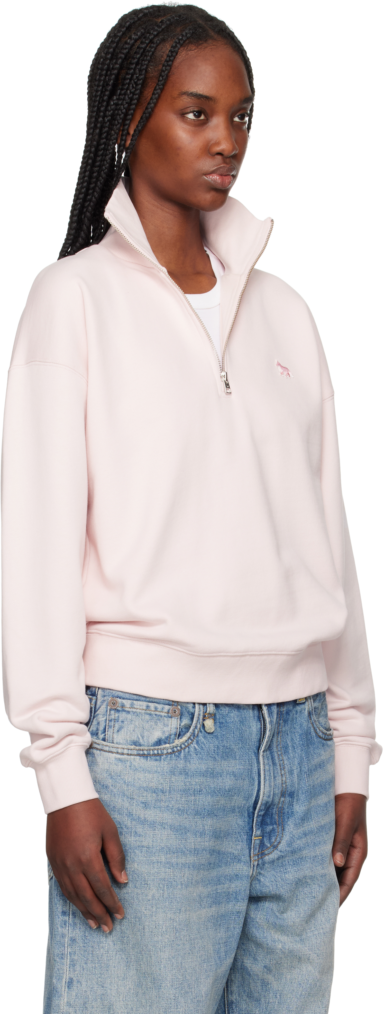 Shop Maison Kitsuné Pink Baby Fox Patch Half Zip Sweatshirt In 0140 Rosewater