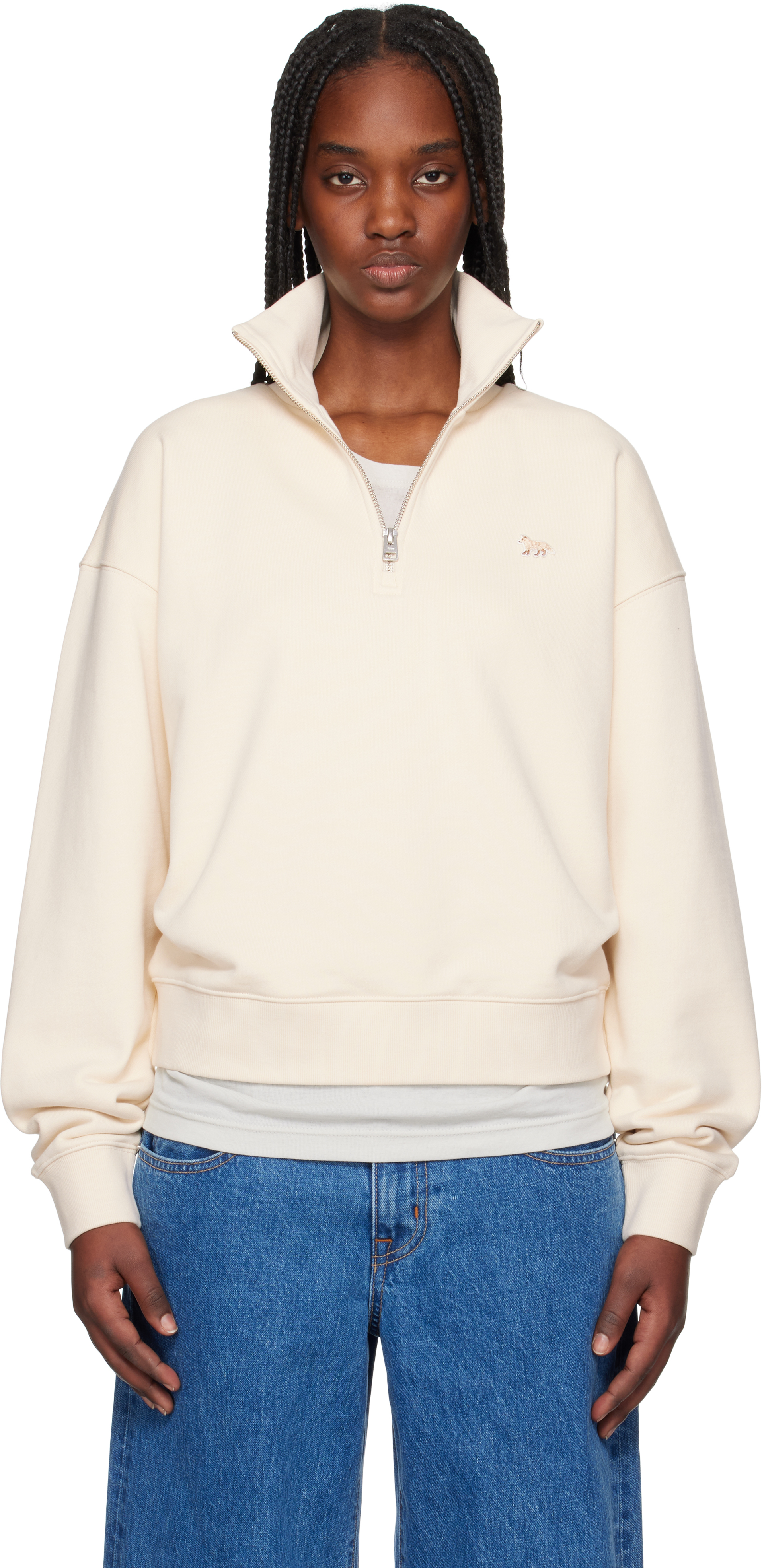 送料関税込♪MAISON KITSUNE/Fox Head Patch Half Zip Sweat Beige Baby Fox Patch Half Zip Sweatshirt by Maison Kitsuné