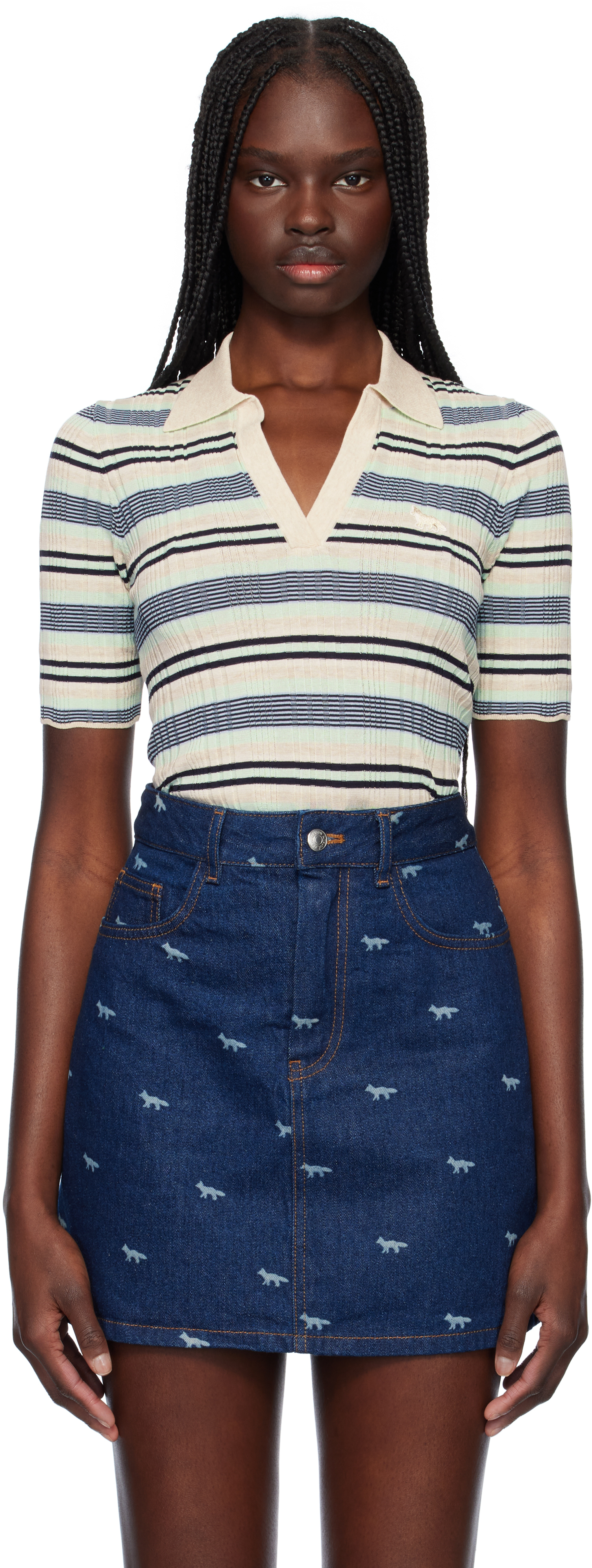 FINE RIB STRIPED POLO | Maison Kitsuné