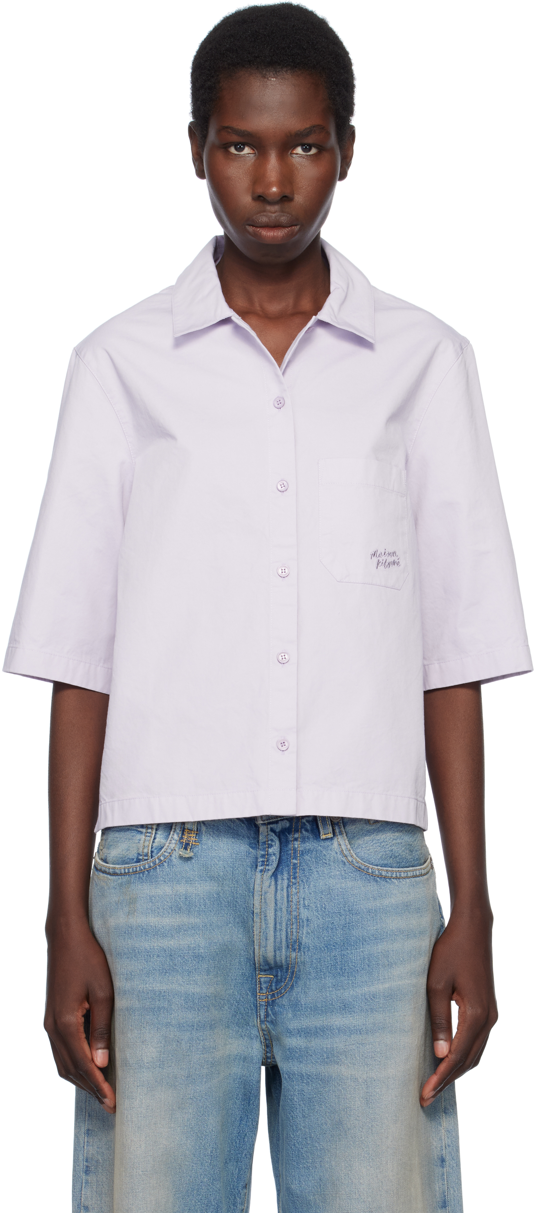 Maison Kitsuné Purple Cropped Boxy Shirt