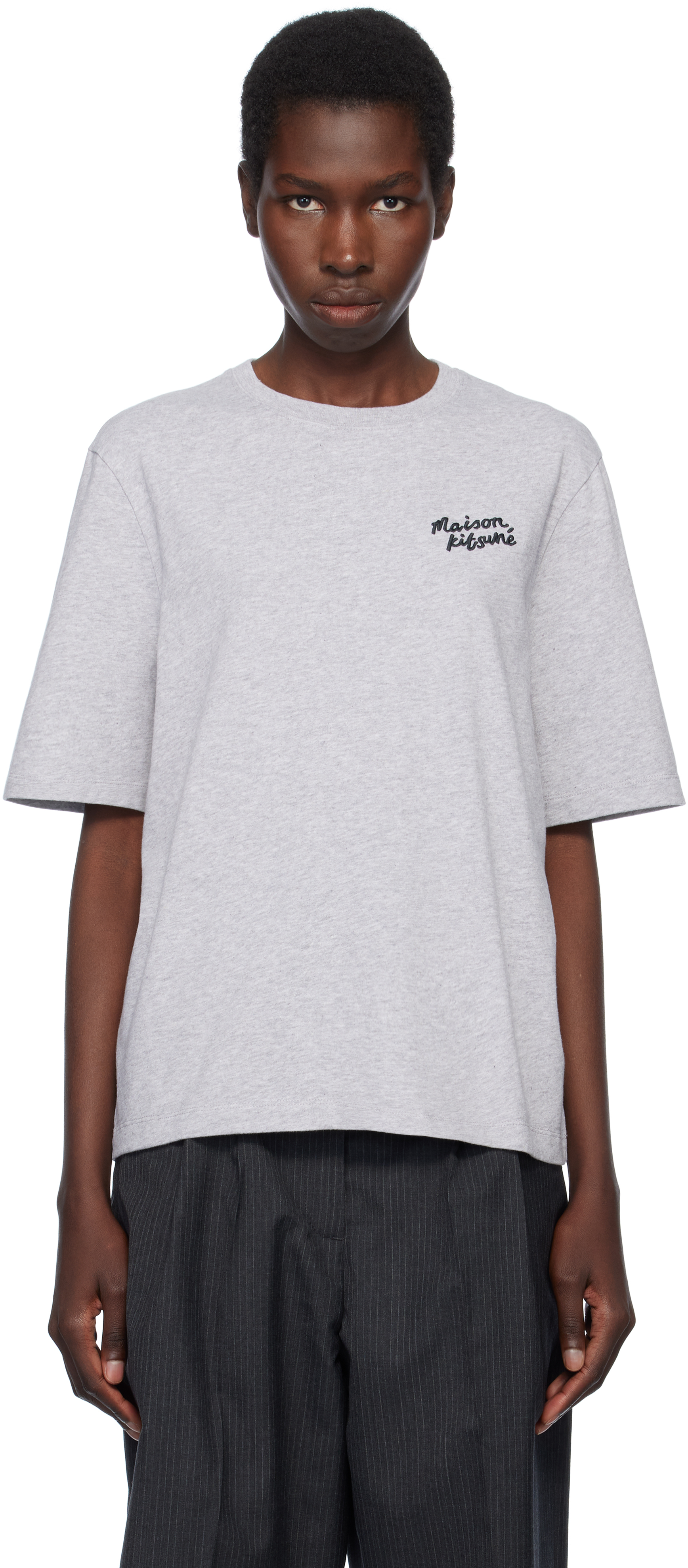 Shop Maison Kitsuné Gray '' Handwriting Comfort T-shirt