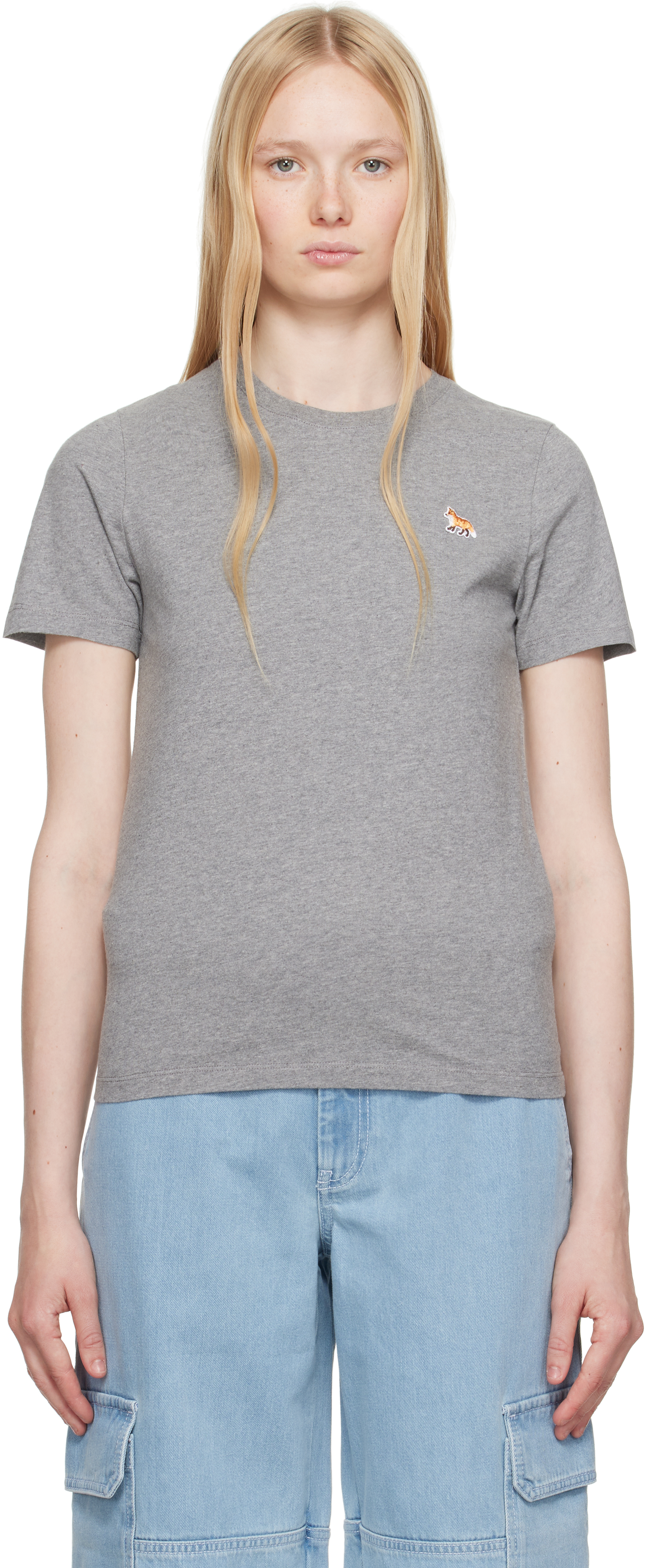 Shop Maison Kitsuné Gray Baby Fox Regular T-shirt