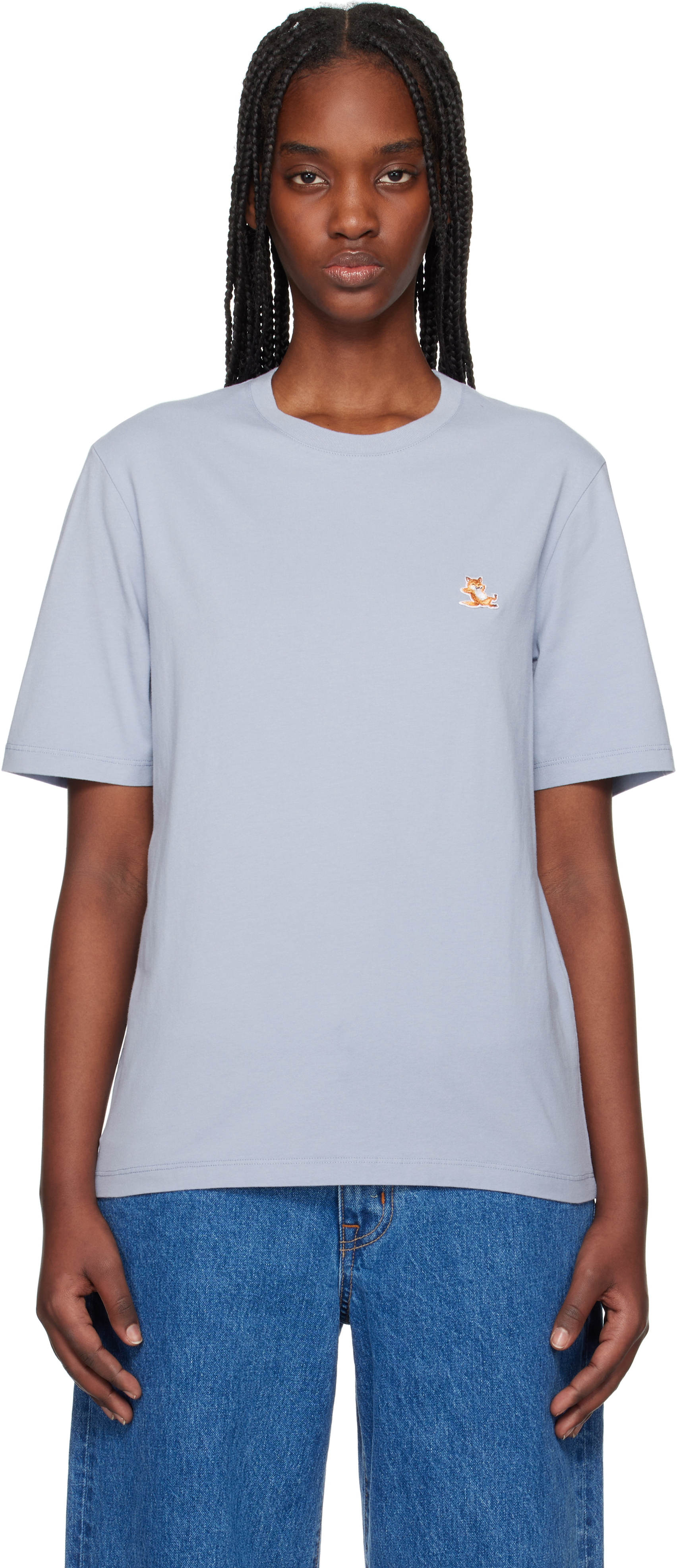 Blue Chillax Fox Patch Regular T-shirt by Maison Kitsuné on Sale