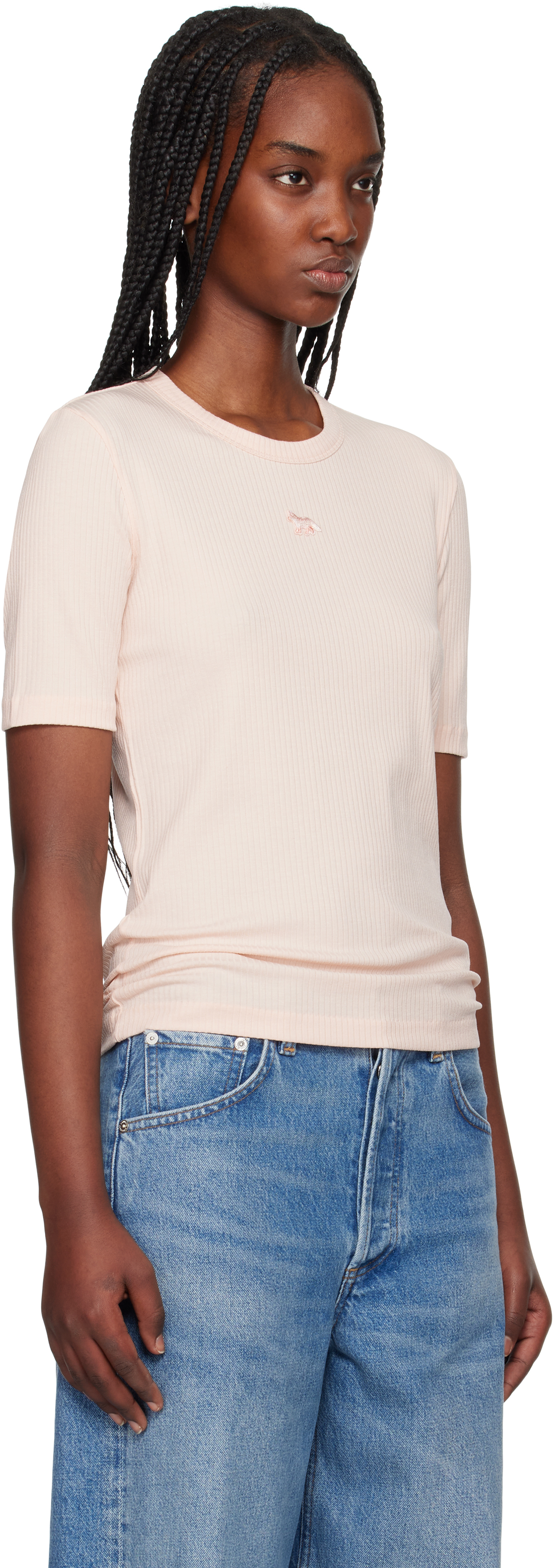 MAISON KITSUNÉ PINK BABY FOX RIBBED FITTED T-SHIRT 