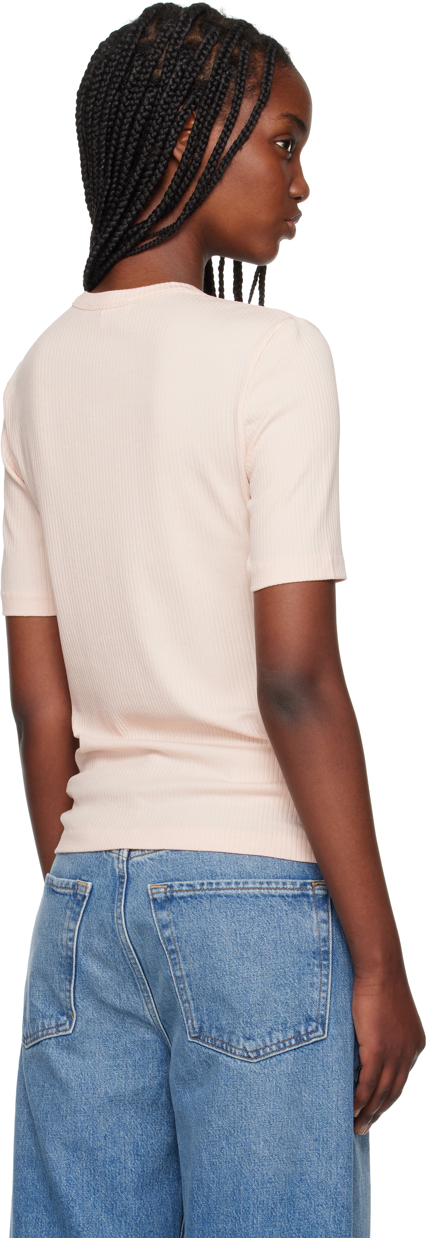 MAISON KITSUNÉ PINK BABY FOX RIBBED FITTED T-SHIRT 