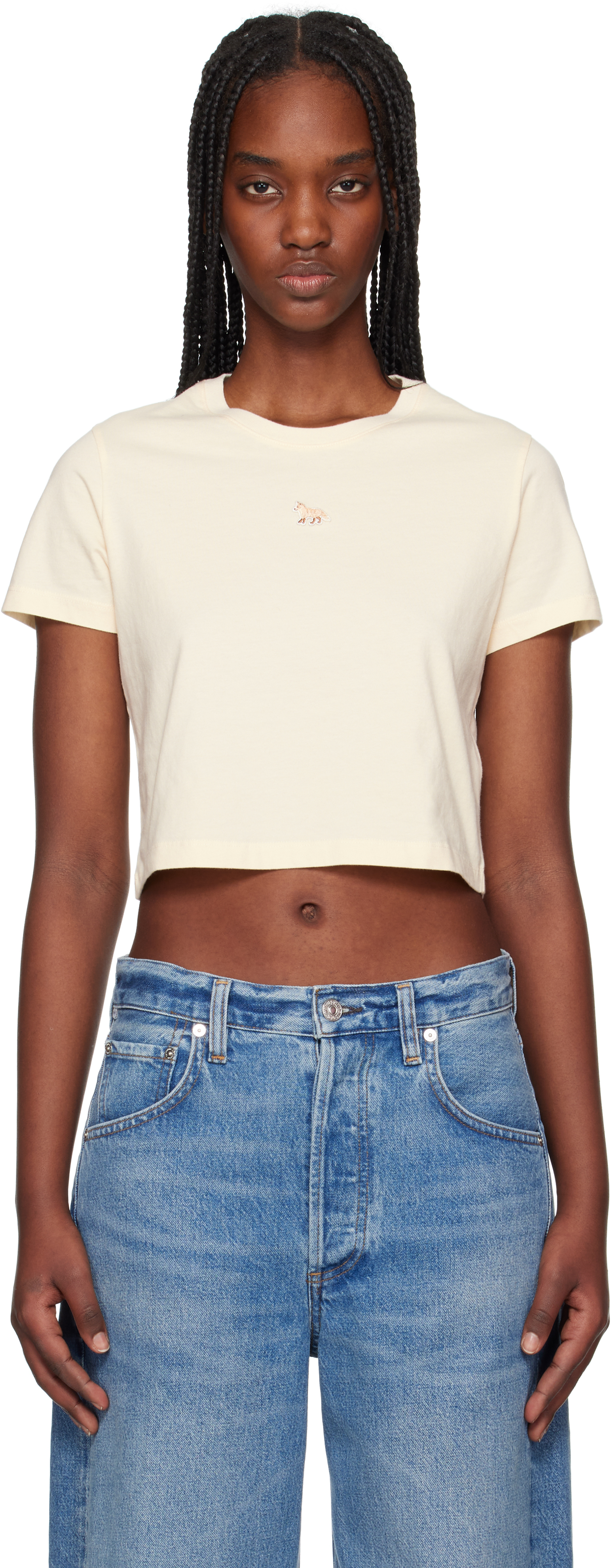 MAISON KITSUNÉ BEIGE BABY FOX PATCH BABY T-SHIRT 