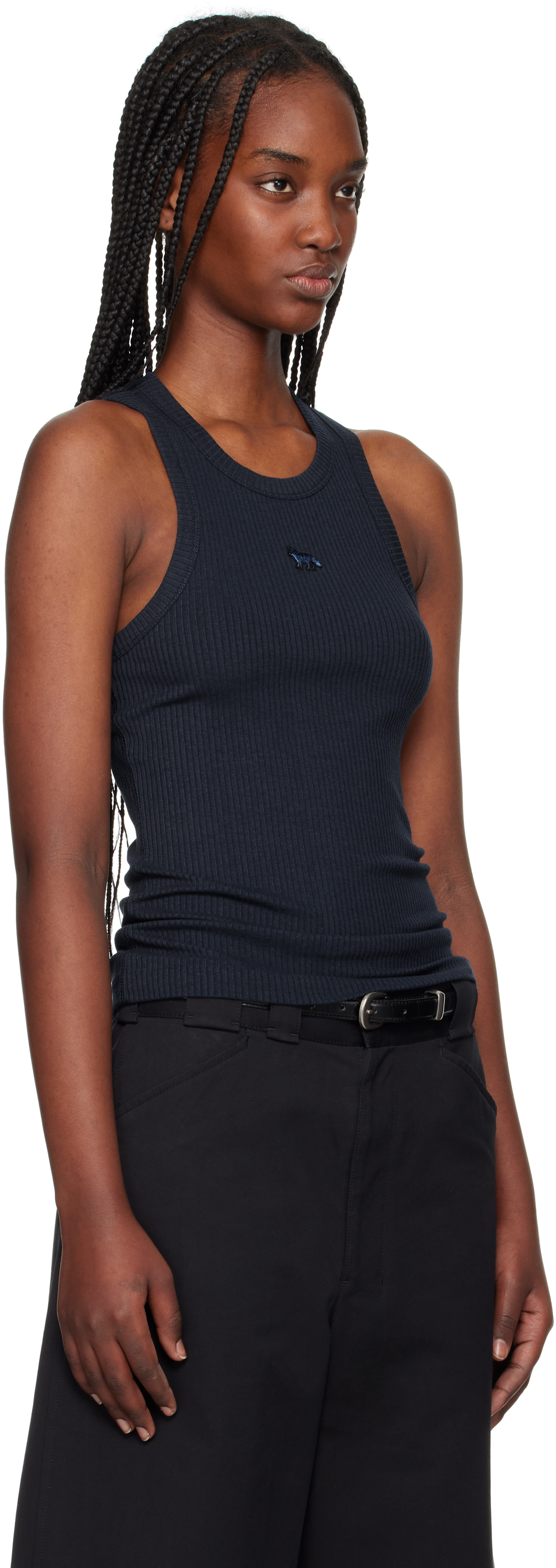 Shop Maison Kitsuné Blue Baby Fox Patch Ribbed Tank Top In P476 Ink Blue