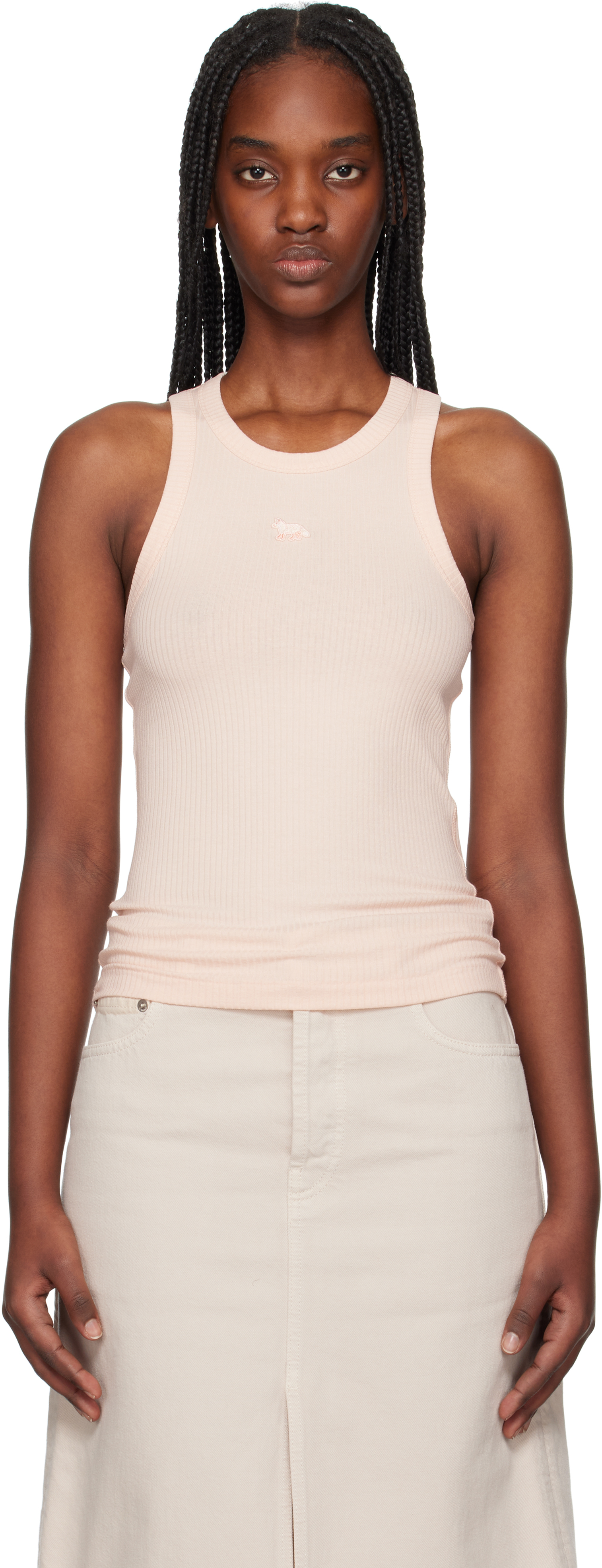 MAISON KITSUNÉ PINK BABY FOX PATCH RIBBED TANK TOP