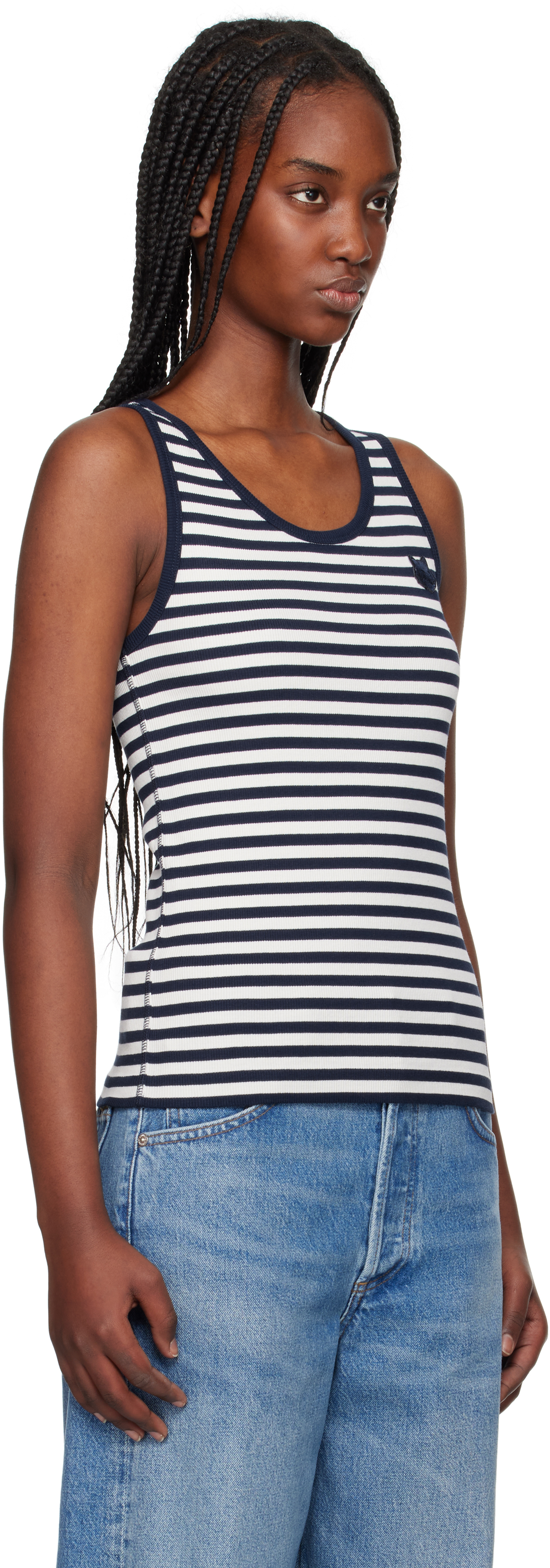 Maison Kitsuné Navy Blue Bold Fox Head-patch Tank Top In 0241 Navy/milk