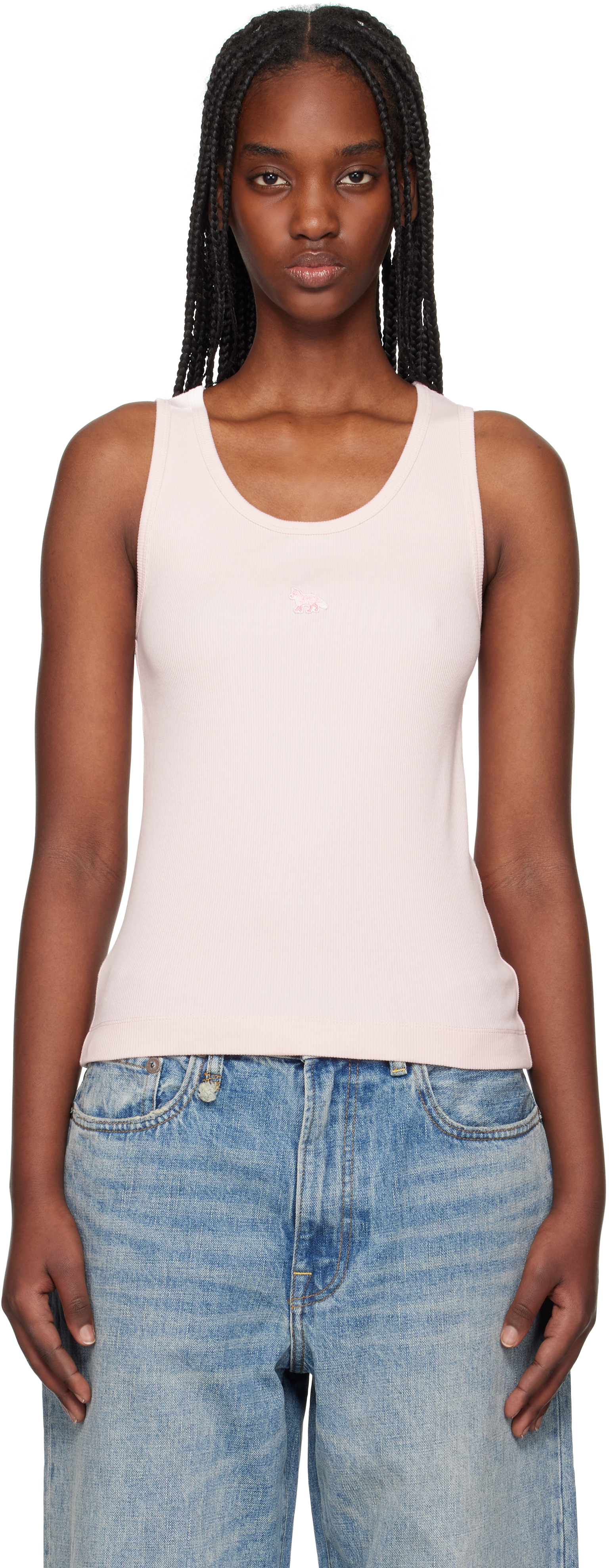 MAISON KITSUNÉ PINK BABY FOX PATCH RIBBED TANK TOP