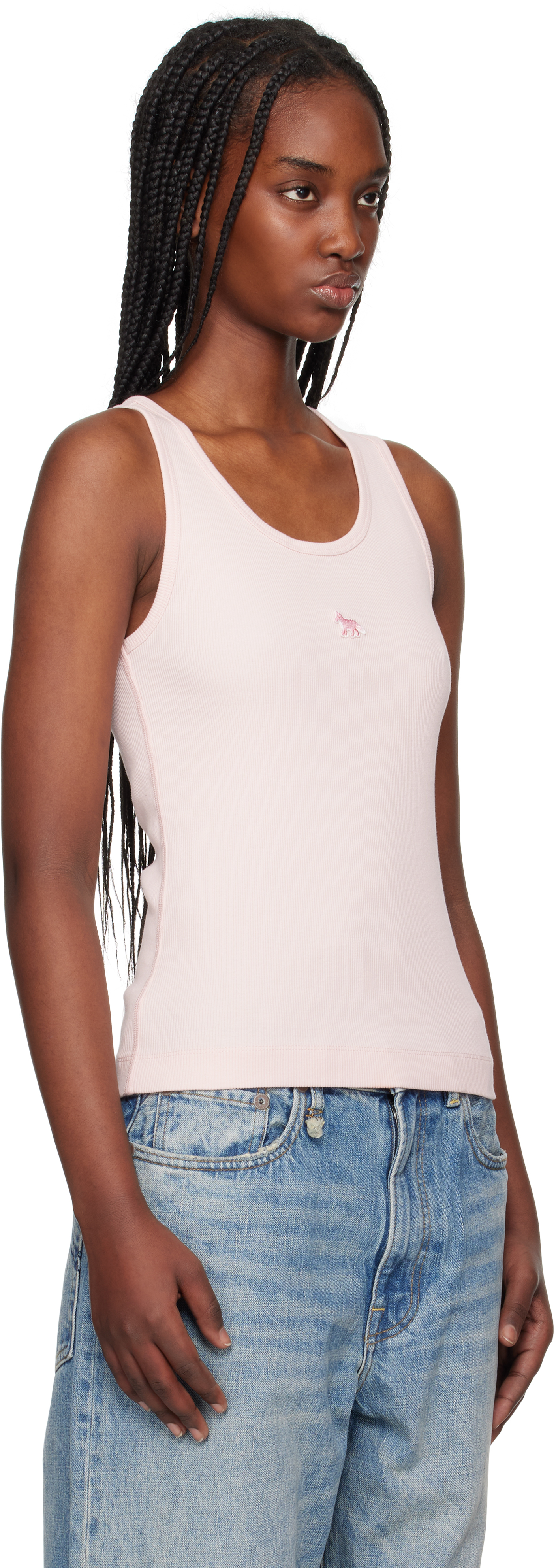 MAISON KITSUNÉ PINK BABY FOX PATCH RIBBED TANK TOP