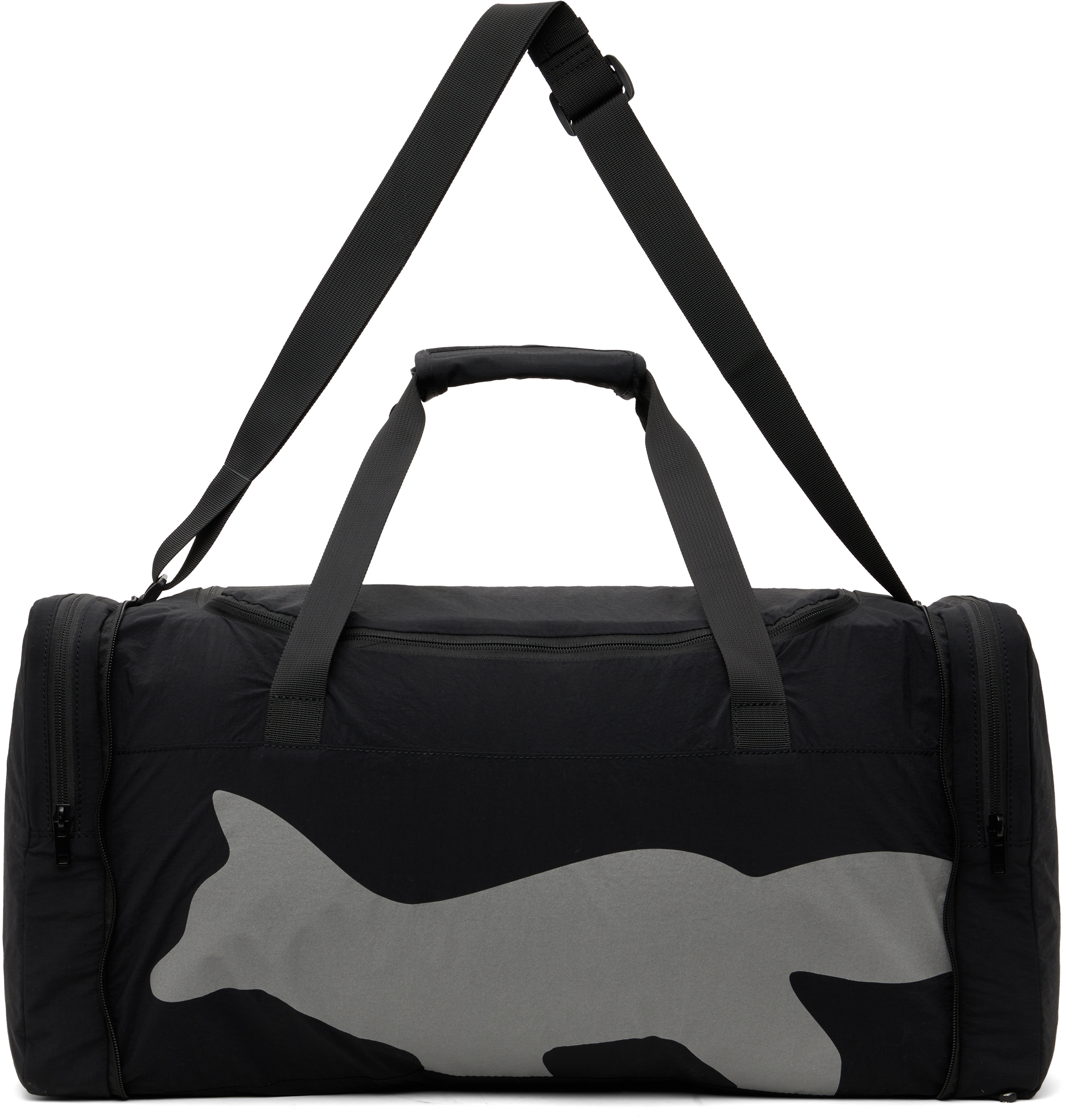 Maison Kitsune■ Men Flash Fox Weekender - Black Black Flash Fox Weekender Packable Duffle Bag by Maison