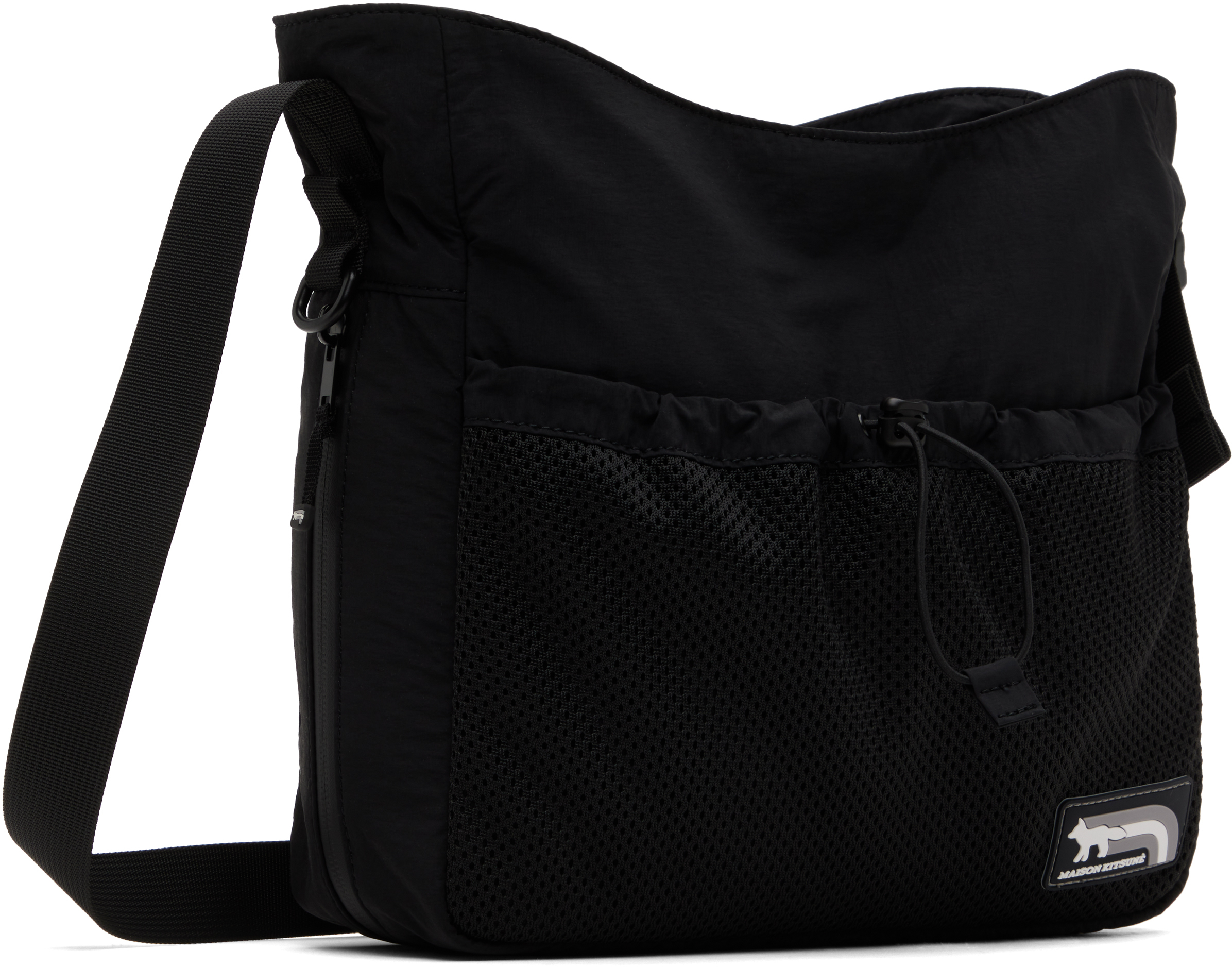 Maison Kitsuné Black Flash Fox Messenger Bag In Black