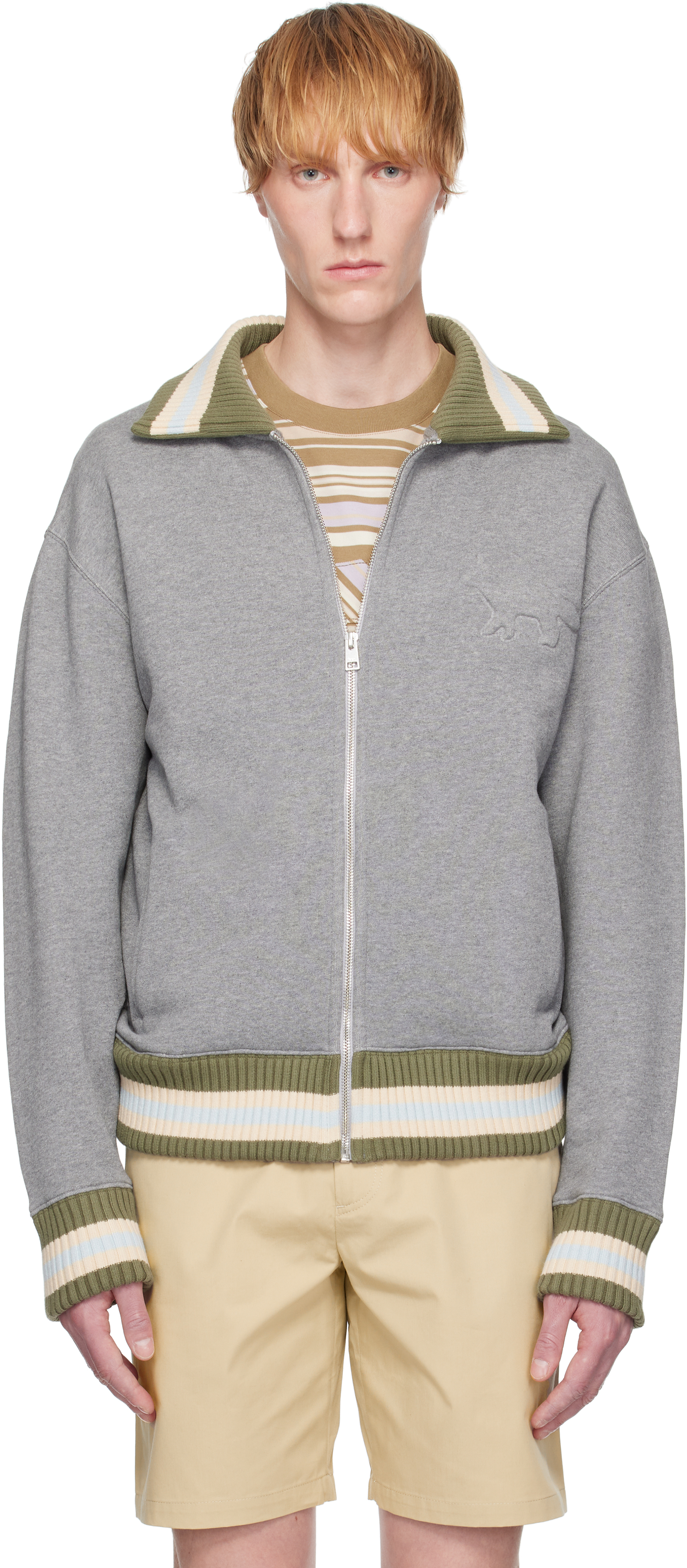 Gray Varsity Zipped Bomber Jacket by Maison Kitsuné on Sale