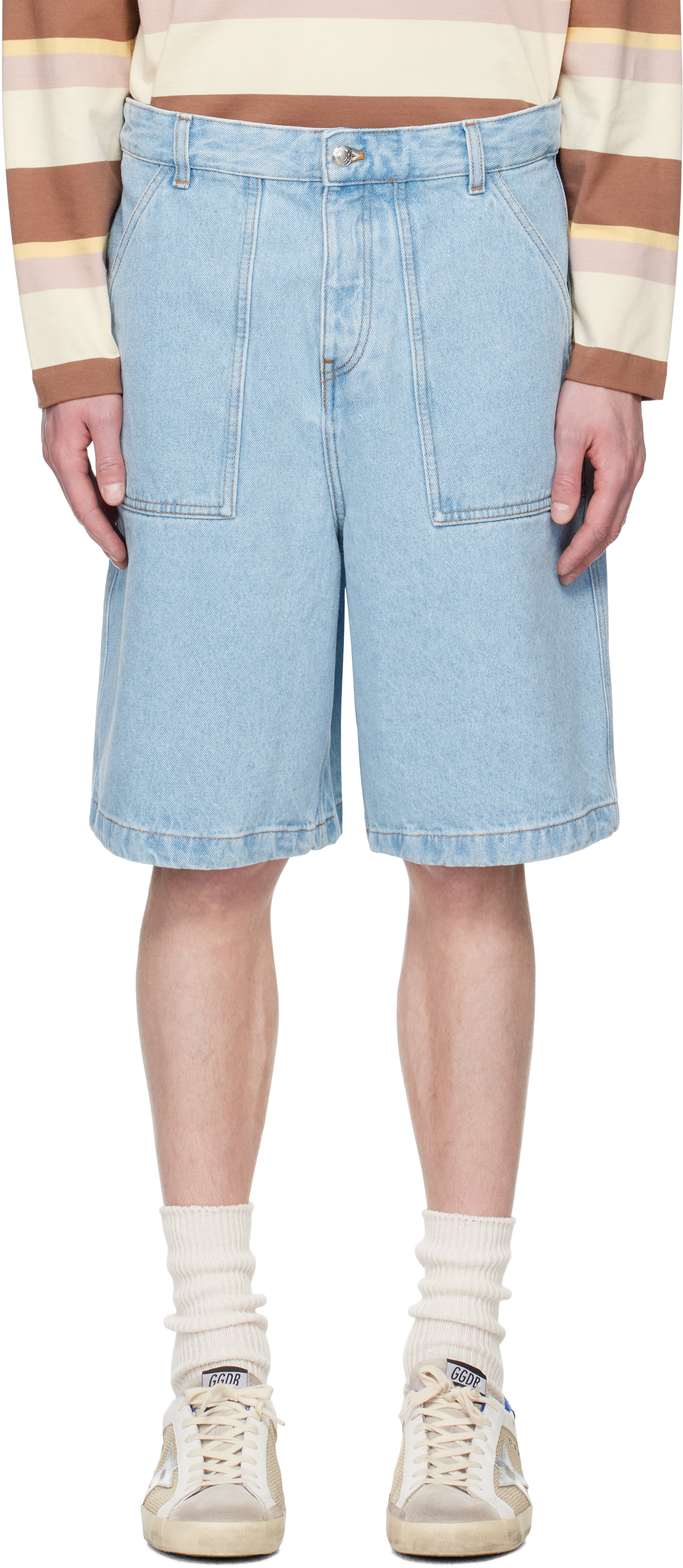 Shop Maison Kitsuné Blue Workwear Denim Shorts