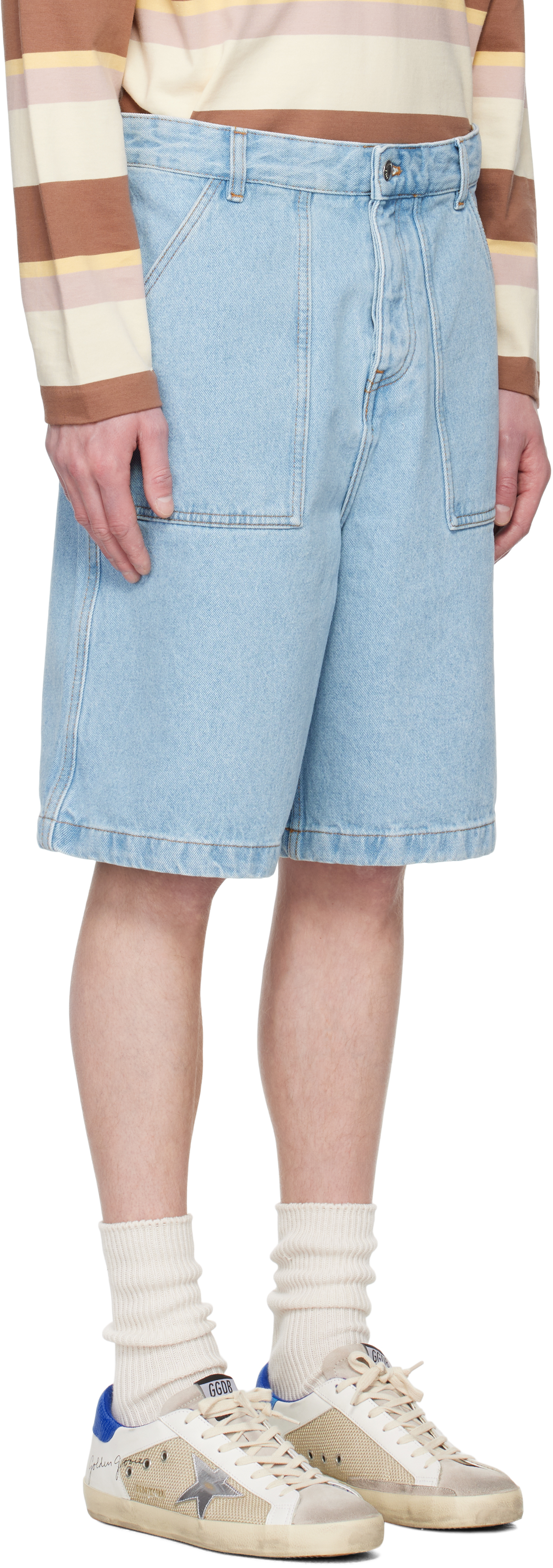 Shop Maison Kitsuné Blue Workwear Denim Shorts