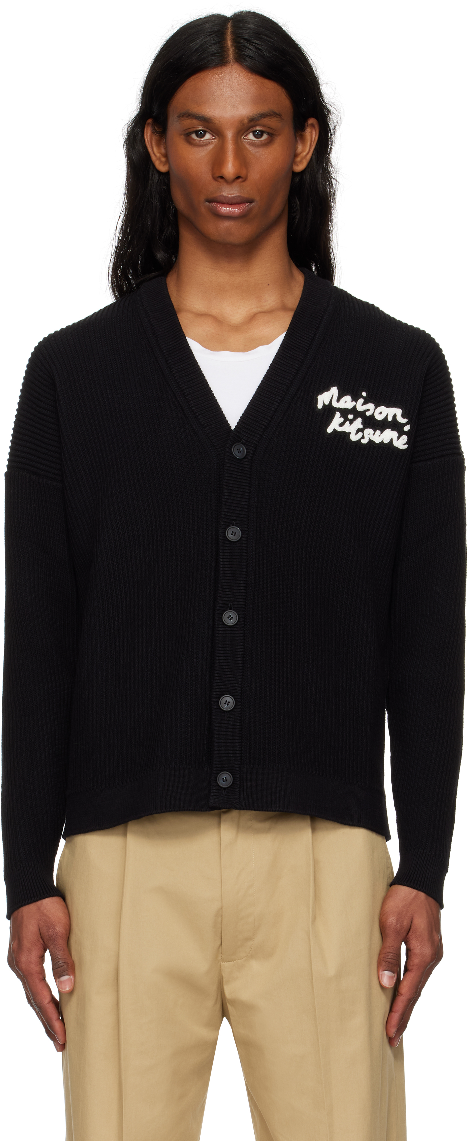 Maison Kitsuné Black '' Handwriting Comfort Ribbed Cardigan