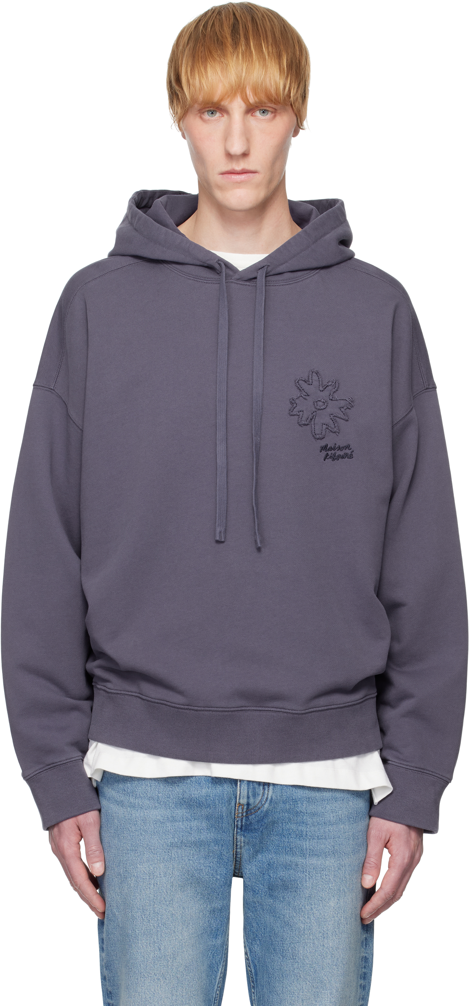 Maison Kitsuné Navy Crafted Daisy Oversize Hoodie