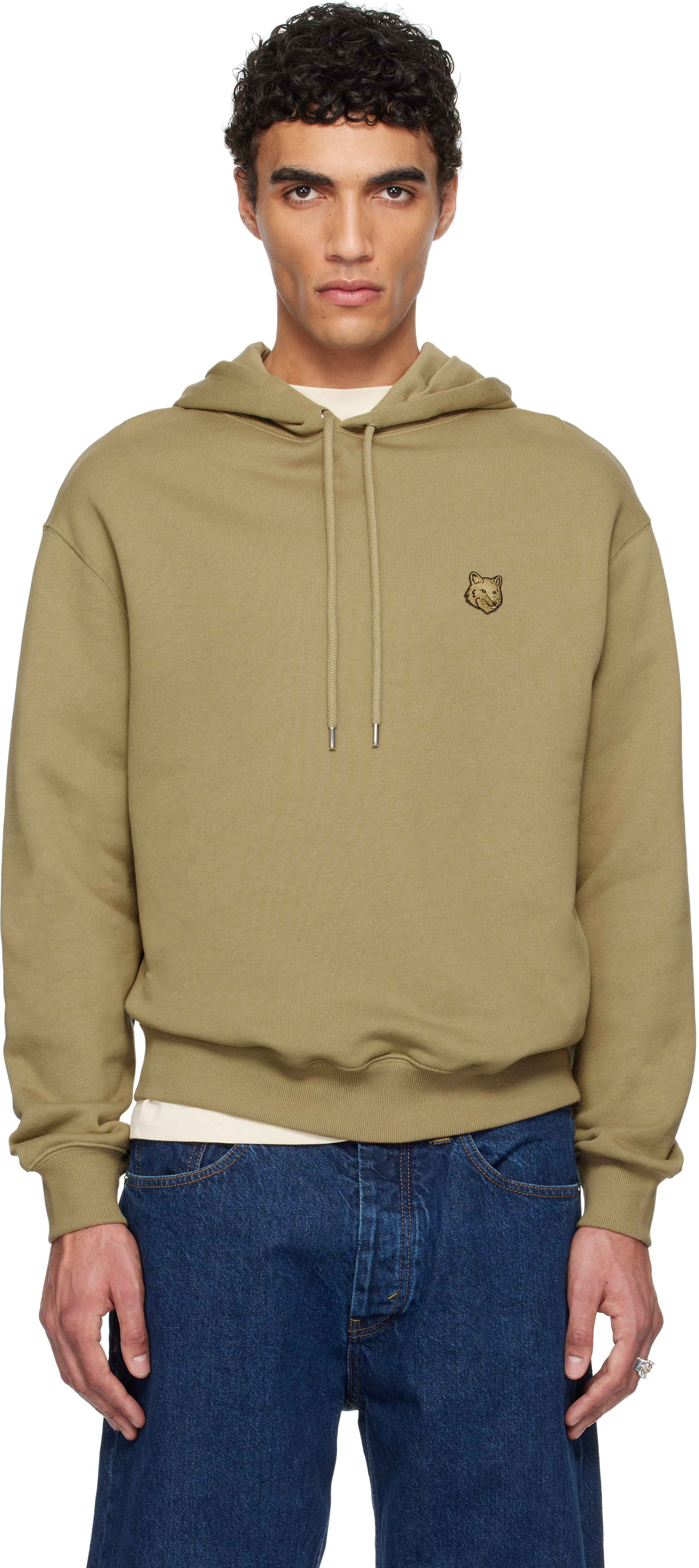 Maison Kitsuné Khaki Bold Fox Head Patch Comfort Hoodie