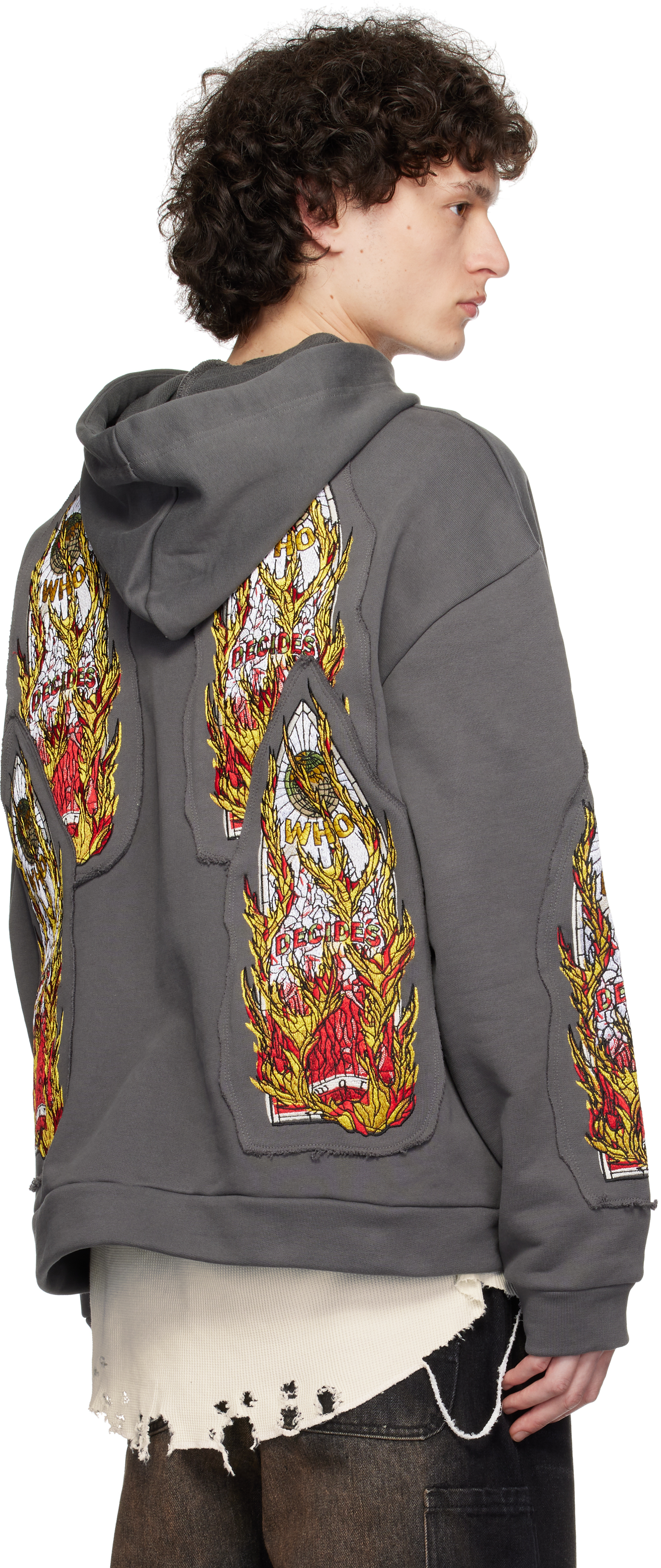 Who Decides War Gray Flame Glass Embroidered Hoodie In Vintage Grey