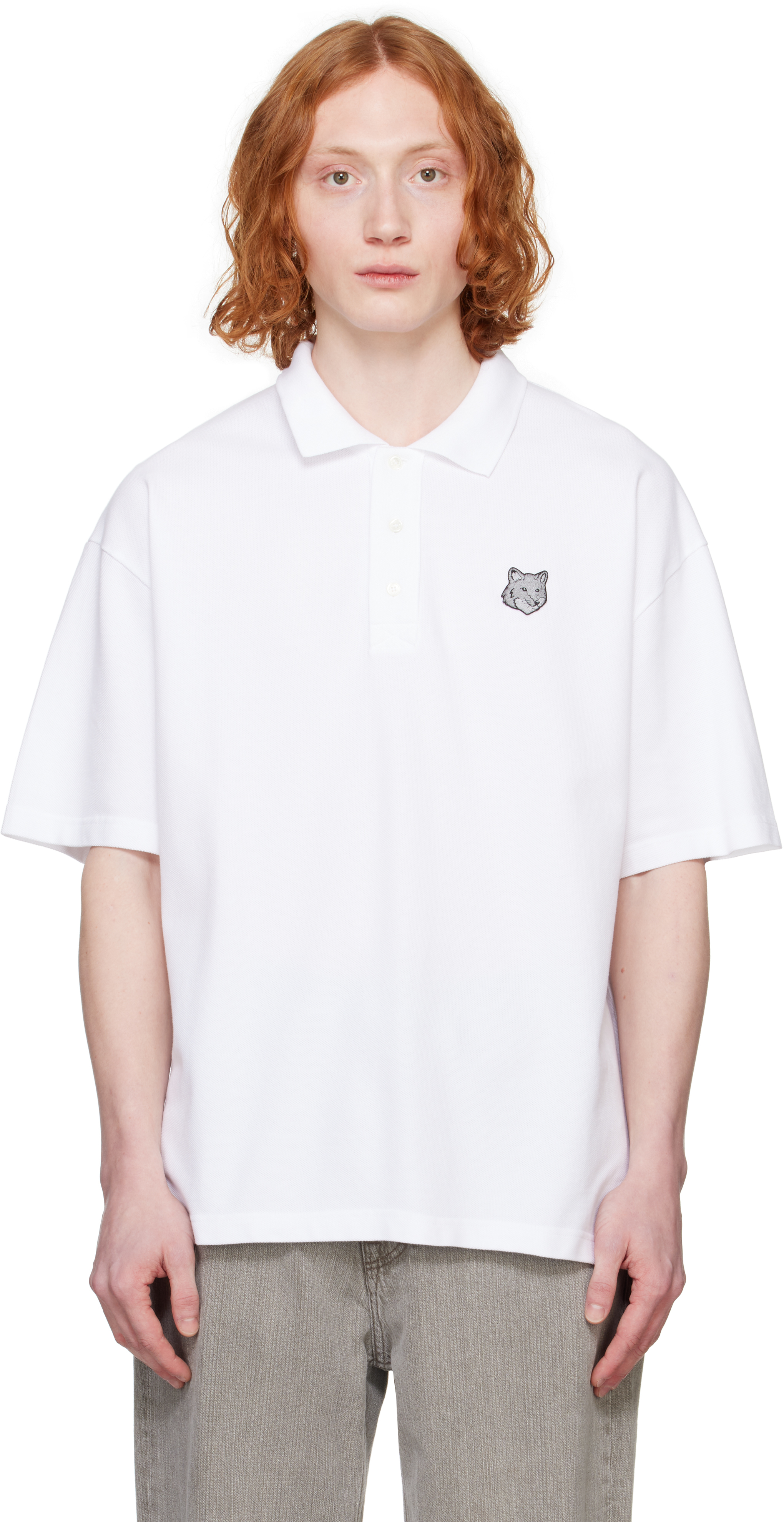 Maison Kitsuné White Bold Fox Head Patch Oversize Polo