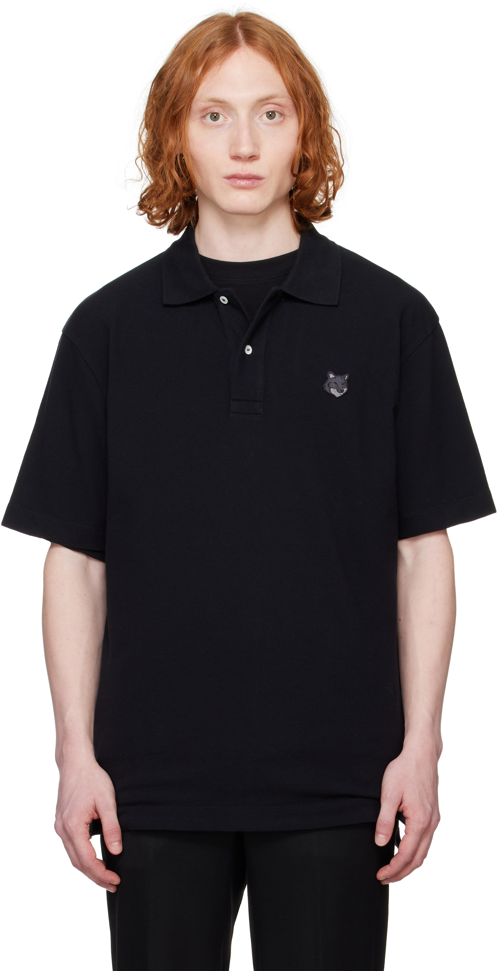 MAISON KITSUNÉ BLACK BOLD FOX HEAD PATCH COMFORT POLO