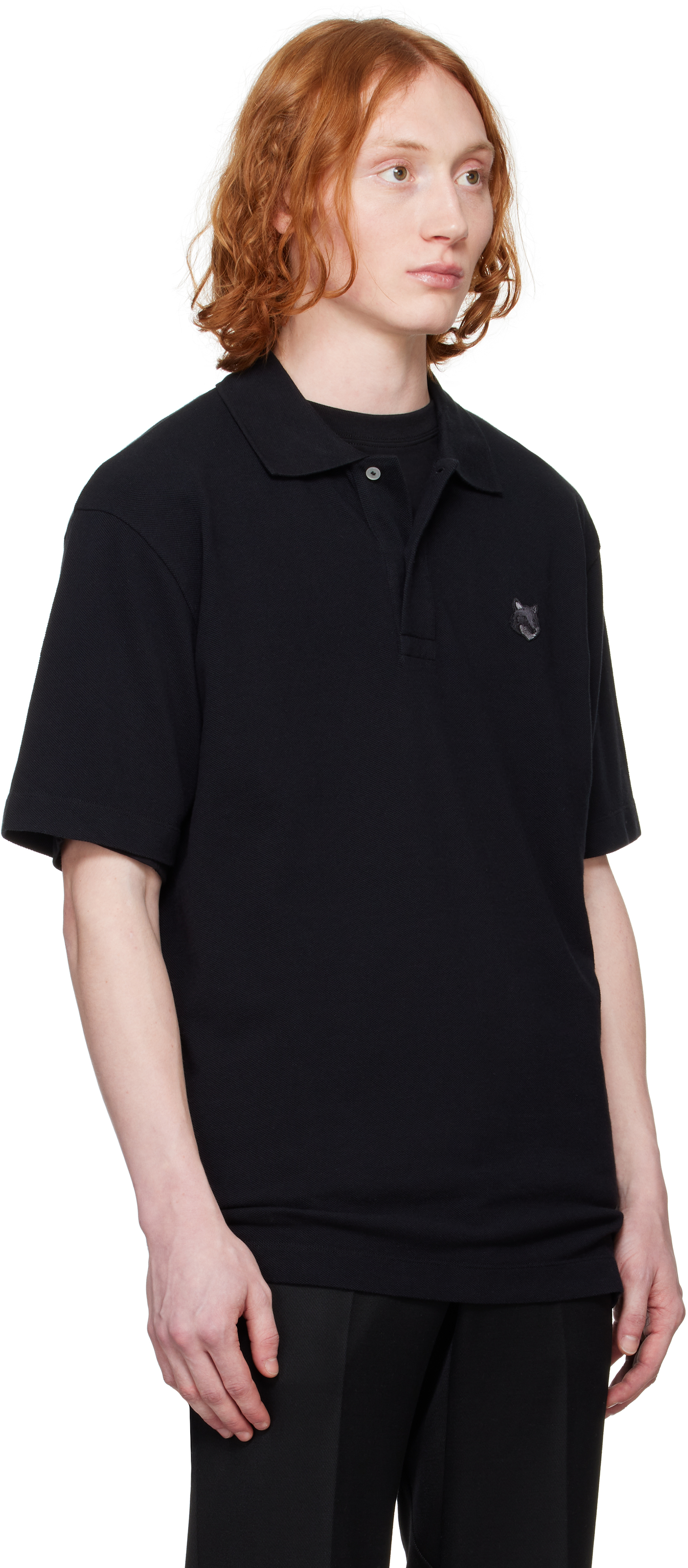 MAISON KITSUNÉ BLACK BOLD FOX HEAD PATCH COMFORT POLO