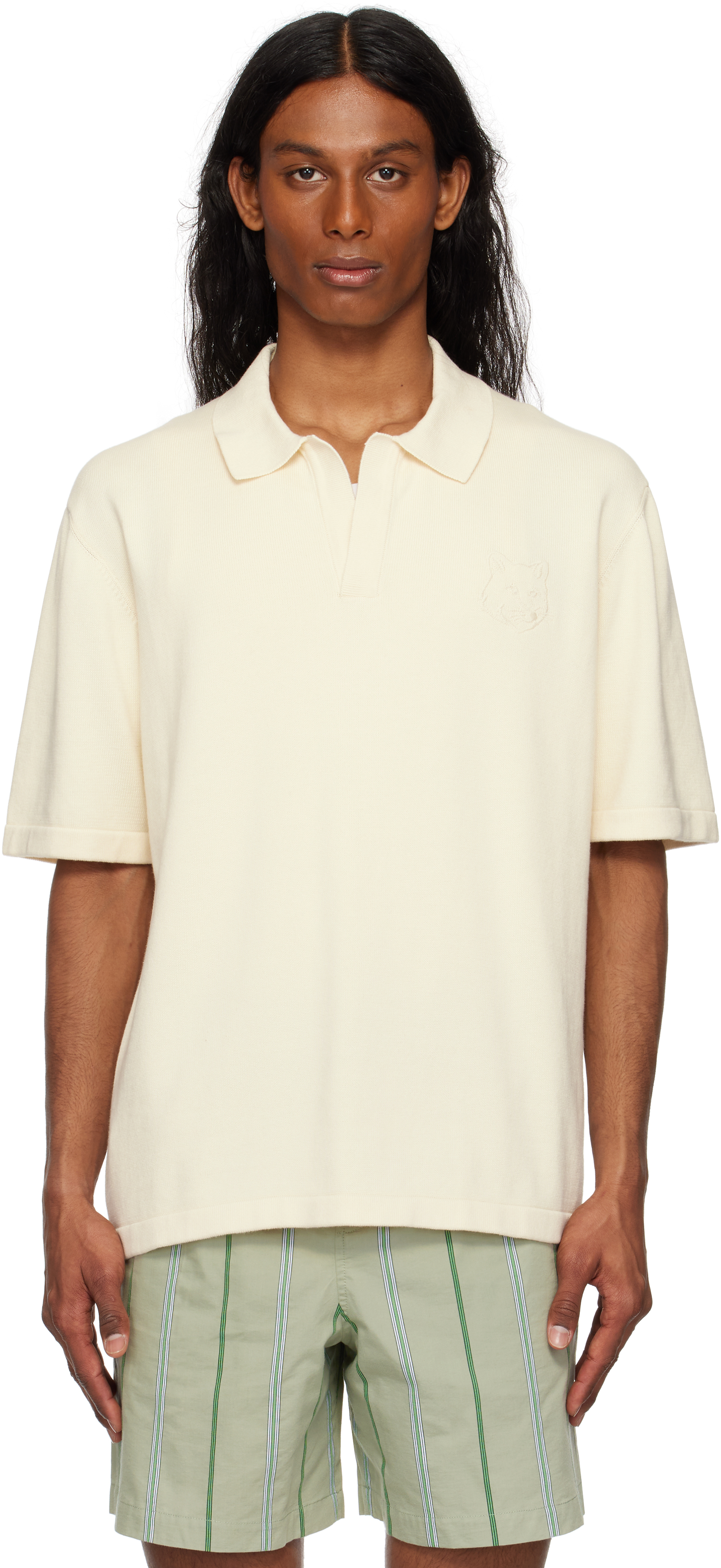 Maison Kitsuné Off-white Bold Fox Head Embroidered Knitted Polo