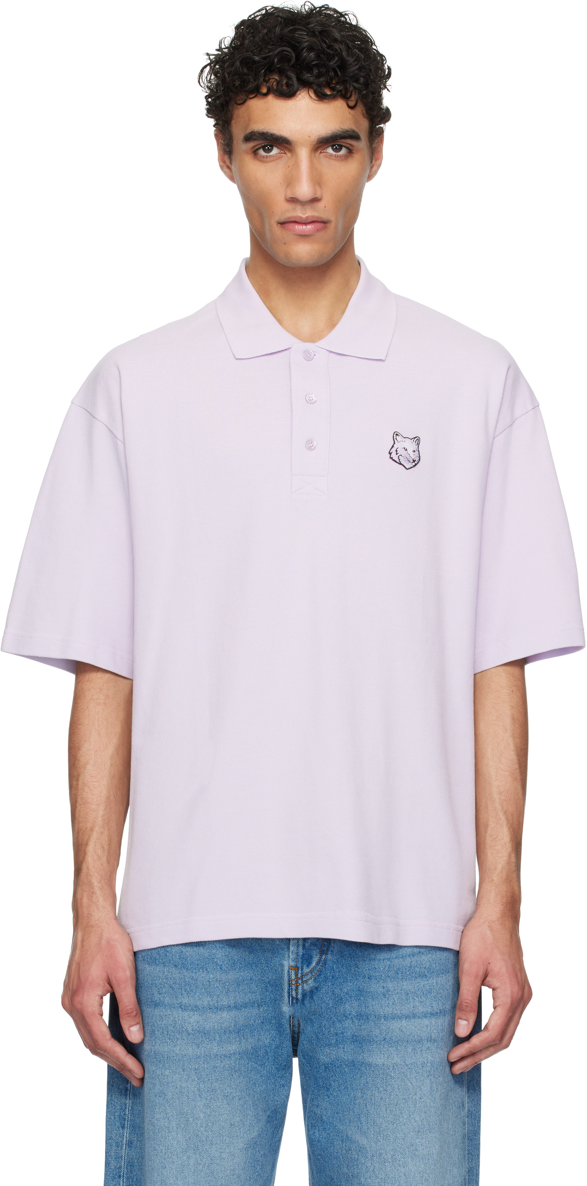 Maison Kitsuné Purple Bold Fox Patch Oversize Polo In 0173 Soft Mauve