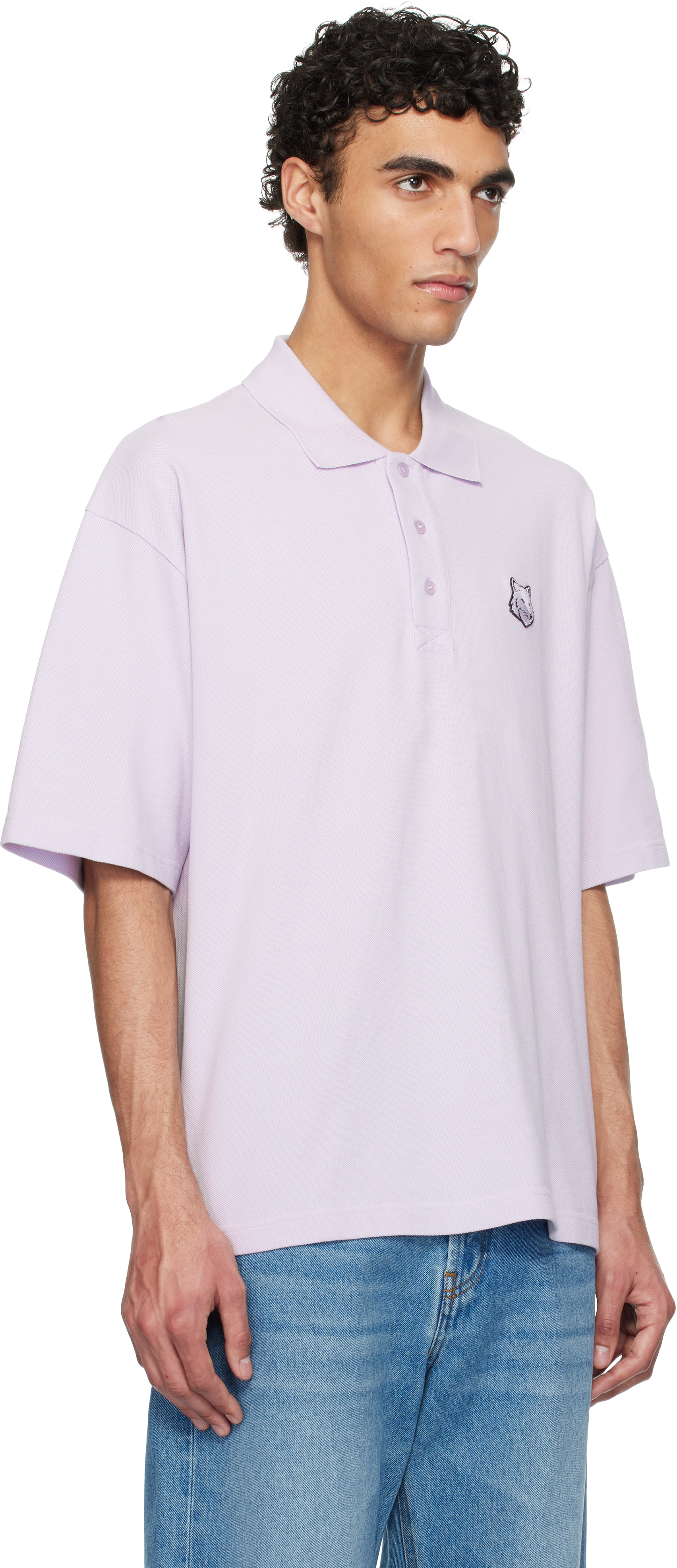 Maison Kitsuné Purple Bold Fox Patch Oversize Polo In 0173 Soft Mauve
