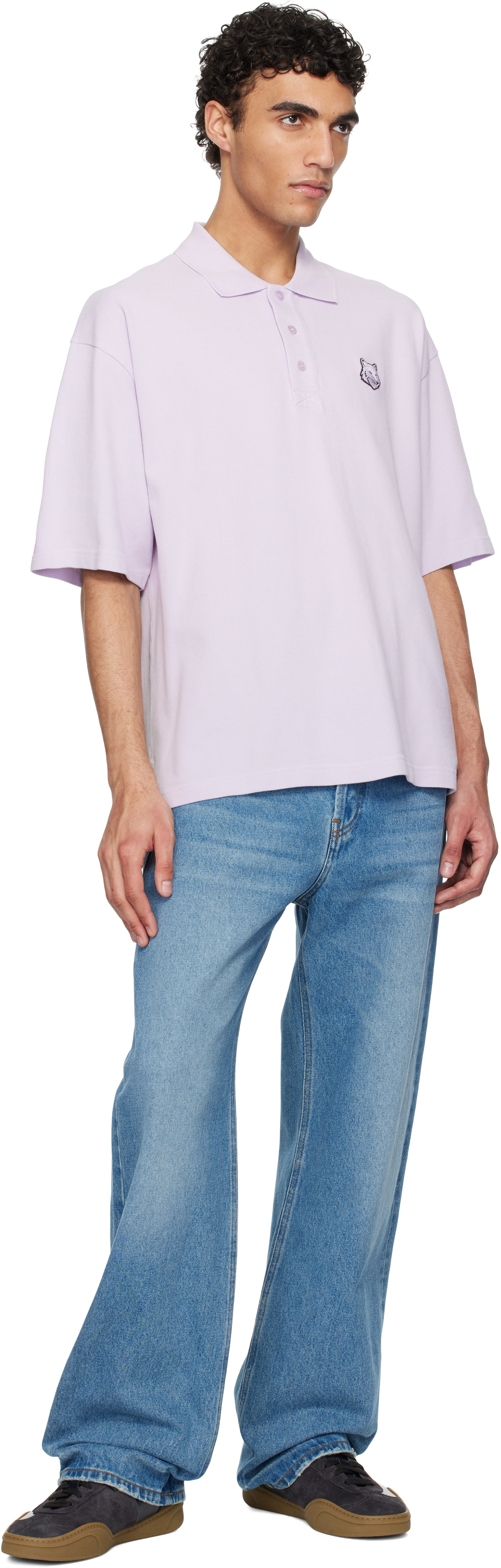 Maison Kitsuné Purple Bold Fox Patch Oversize Polo In 0173 Soft Mauve