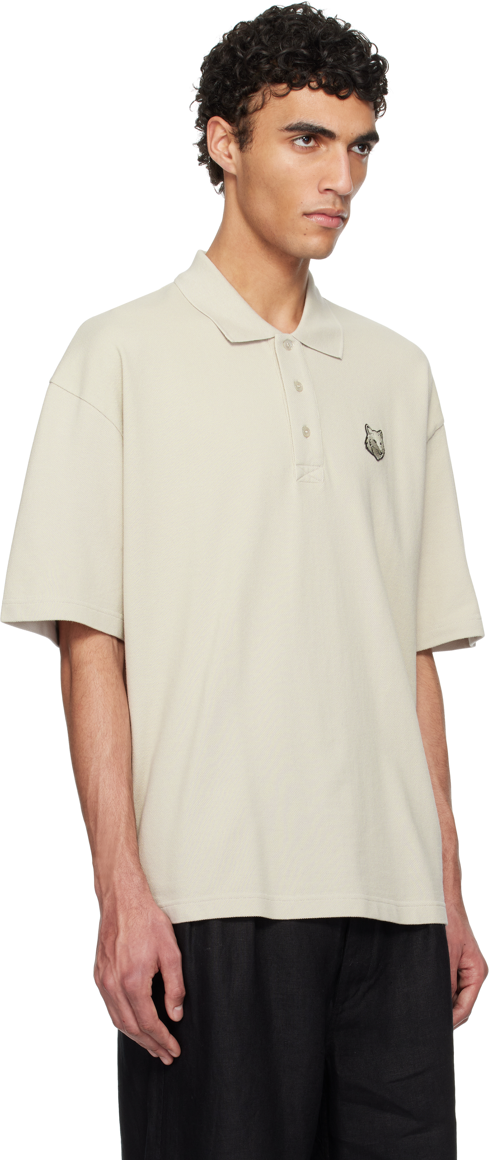 Shop Maison Kitsuné Off-white Bold Fox Head Patch Oversize Polo In 0119 Truffle