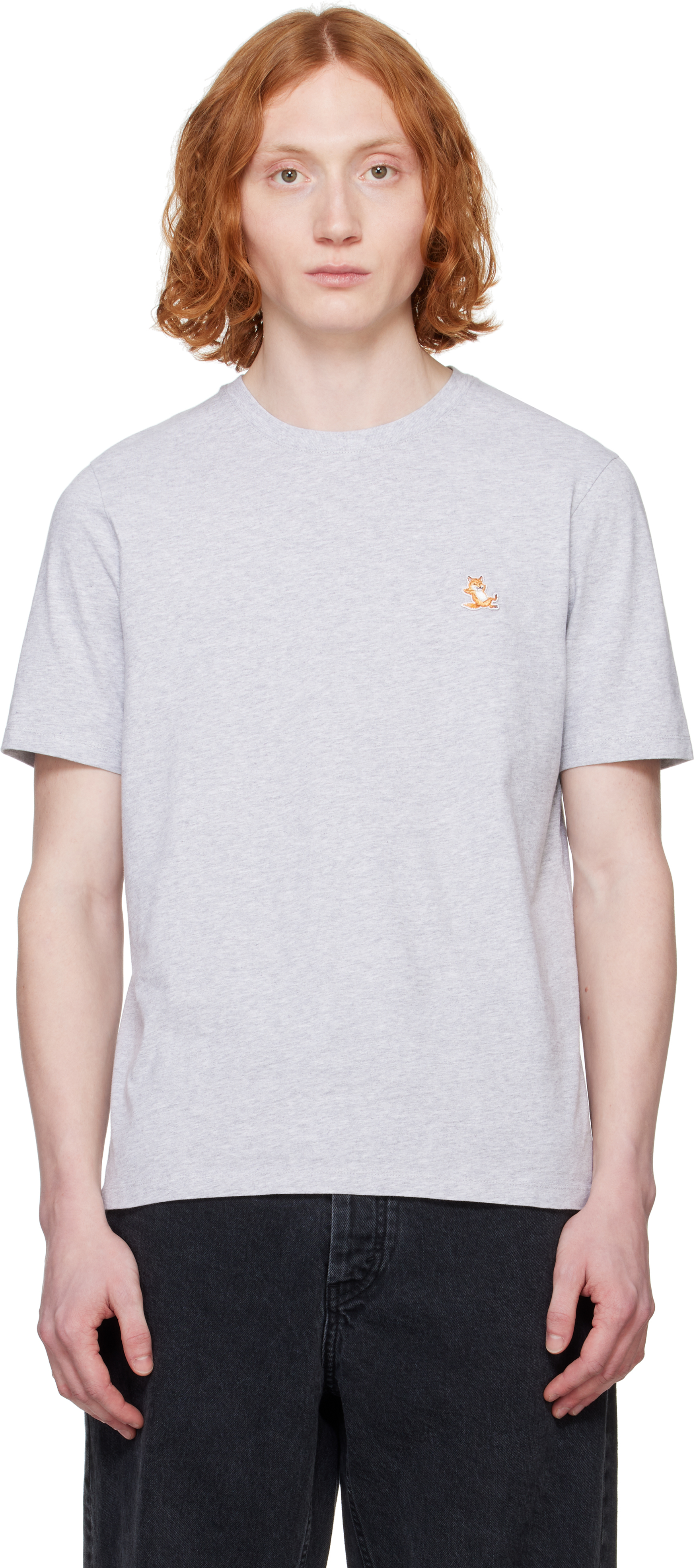 Gray Chillax Fox Patch Regular T-shirt by Maison Kitsuné on Sale
