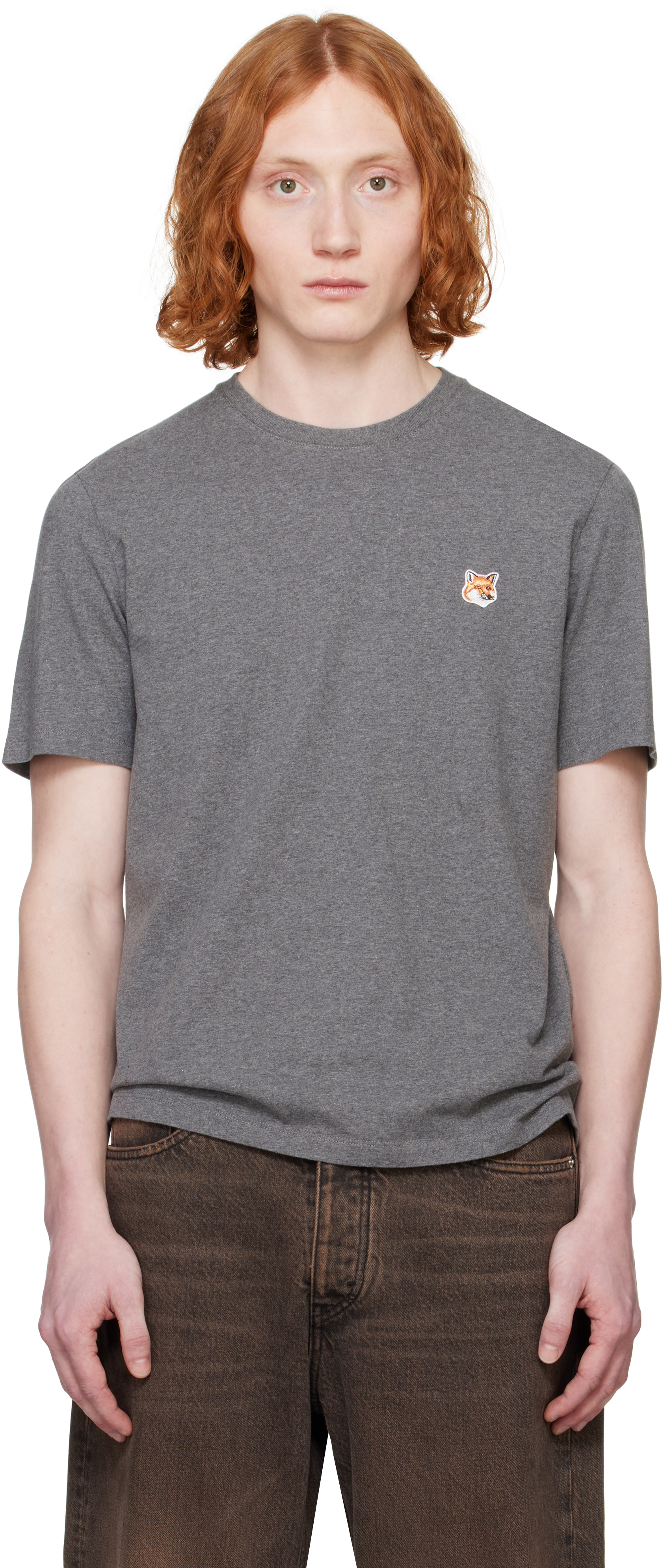 Tシャツ・カットソー MAISON KITSUNE 'Fox Head' T-shirt Gray BOLD FOX HEAD PATCH OVERSIZE TEE SHIRT | Maison Kitsuné