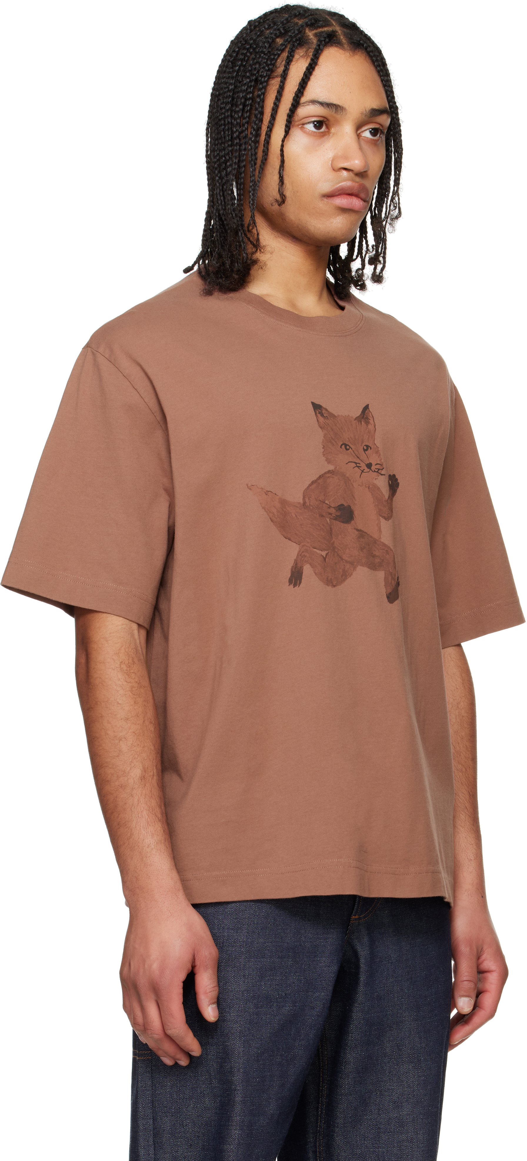 Shop Maison Kitsuné Brown Speedy Fox Print Oversize T-shirt In 0112 Brunette