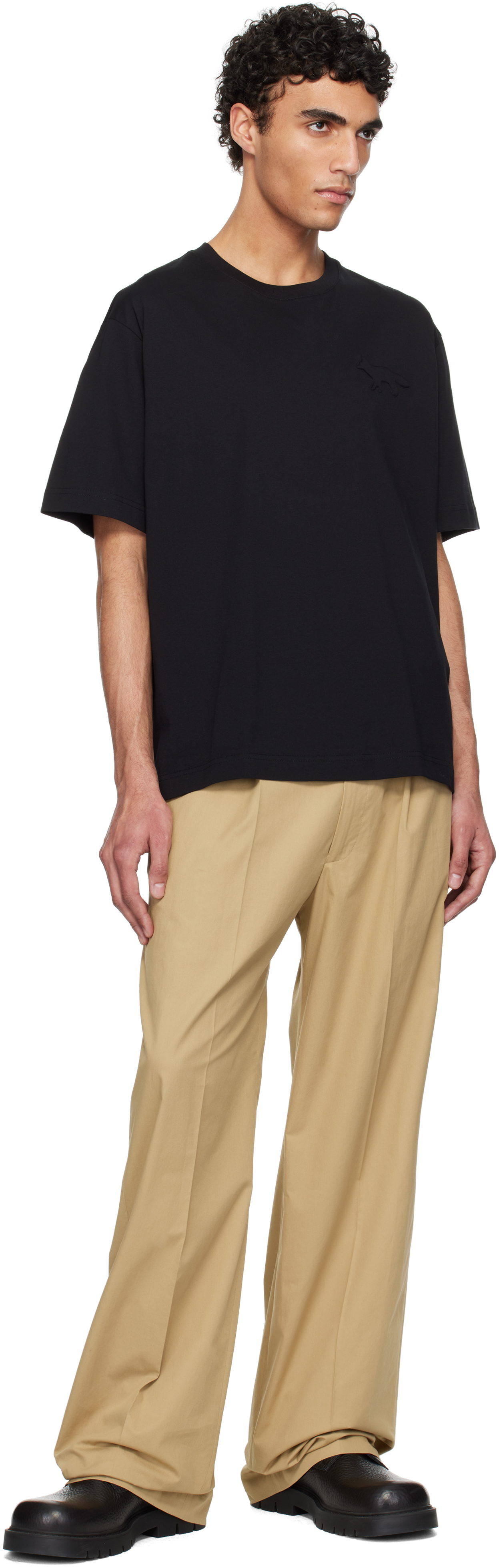 MAISON KITSUNÉ BLACK EMBOSSED PROFILE FOX OVERSIZE T-SHIRT