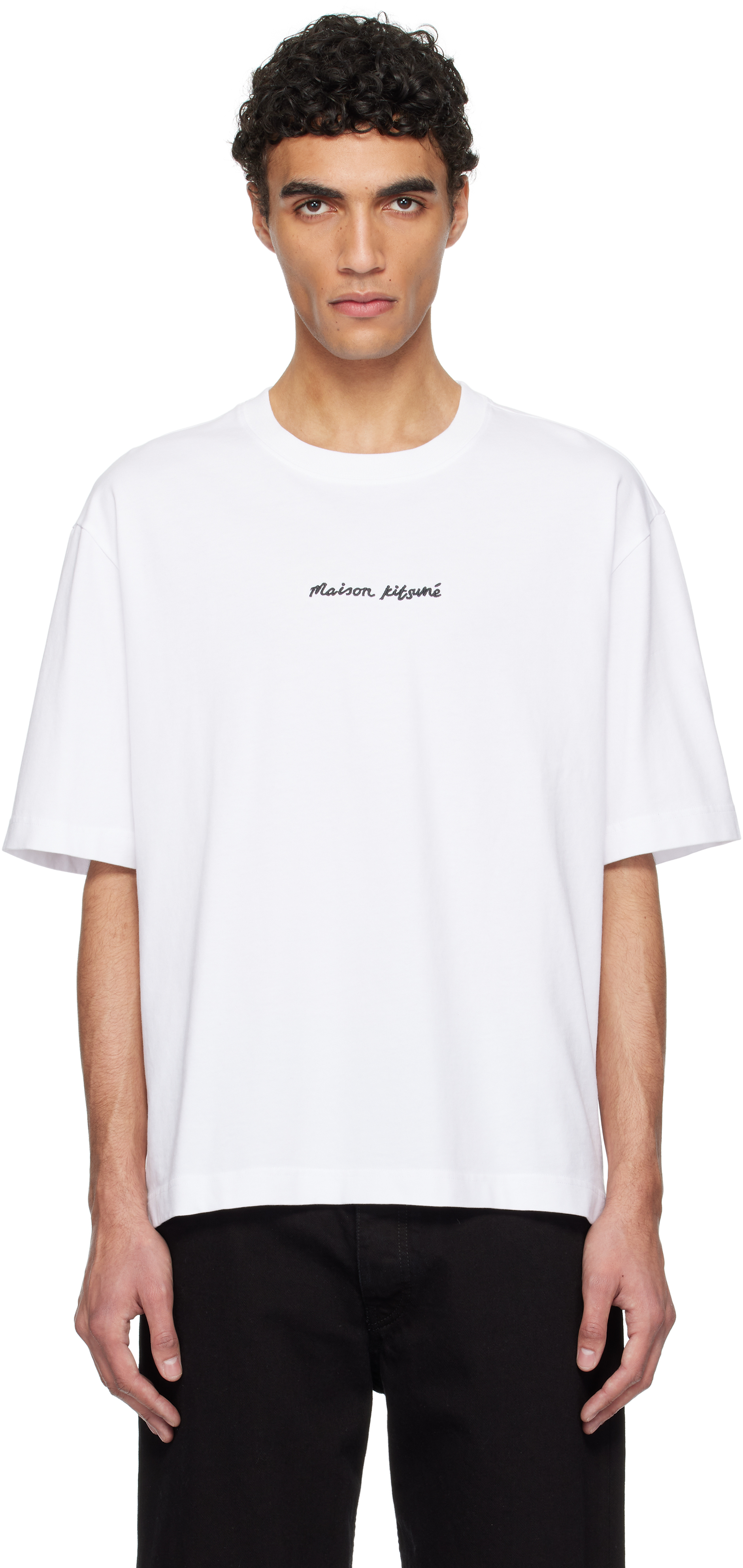 Maison Kitsuné Black 'Maison Kitsuné' Line Handwriting Oversize T-shirt