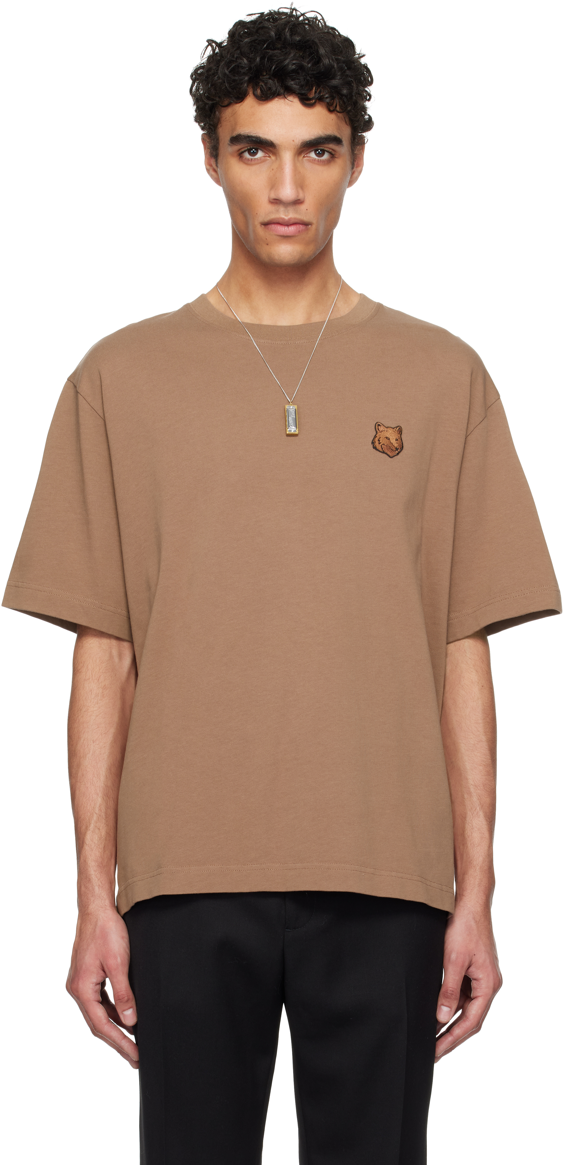 ★MAISON KITSUNE★ BOLD FOX HEAD PATCH OVERSIZE Tシャツ 茶色 Brown Bold Fox Head Patch Oversize T-shirt by Maison Kitsuné