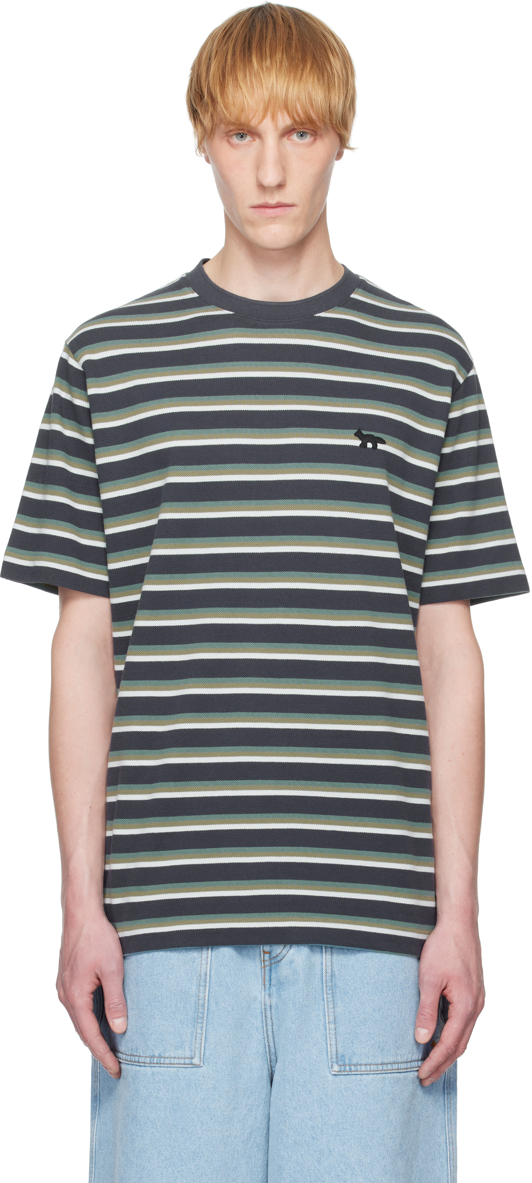 ★メゾンキツネ★Profile Fox Patch Striped Comfort Tee-Shirt PROFILE FOX PATCH STRIPED COMFORT TEE-SHIRT | Maison Kitsuné