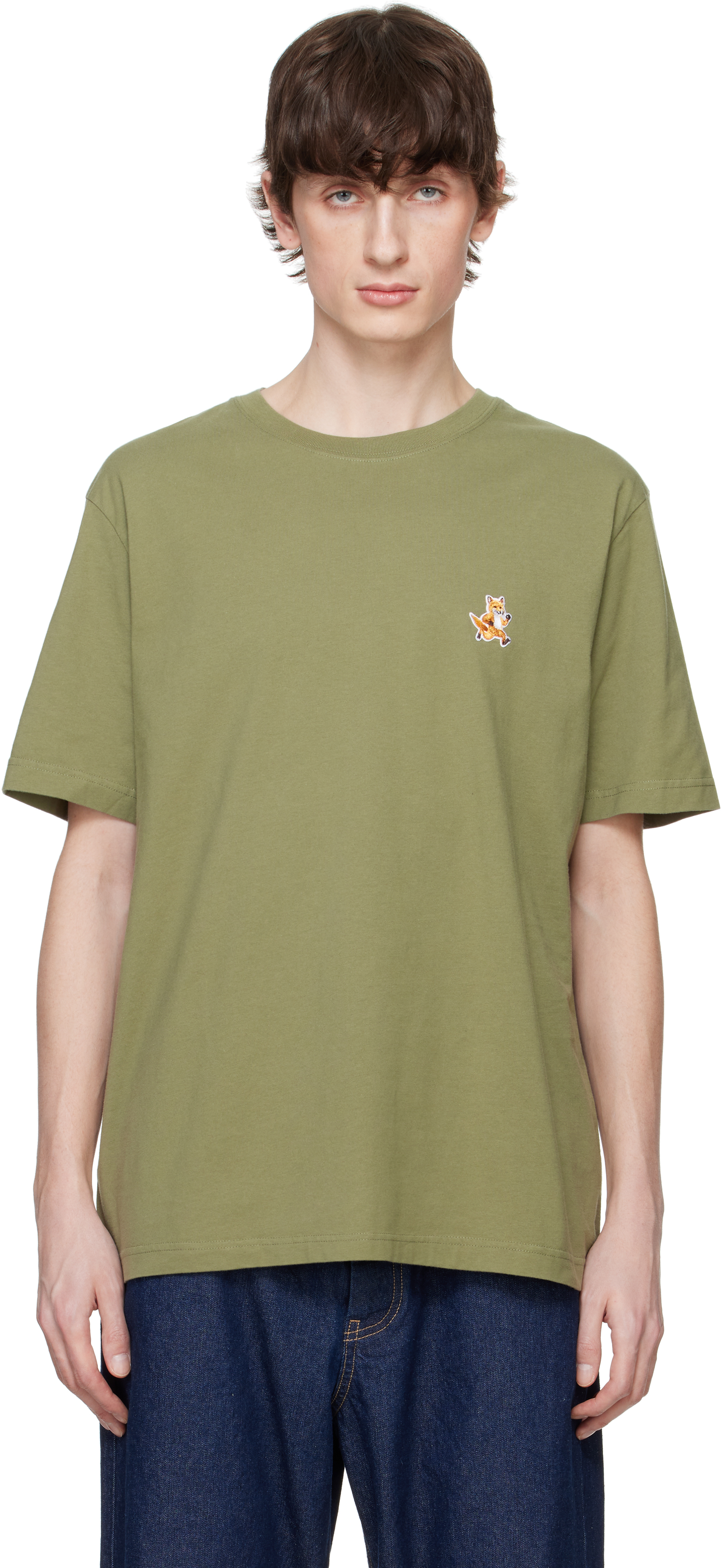 Shop Maison Kitsuné Green Speedy Fox Patch Comfort T-shirt In 0079 Bay Leaf