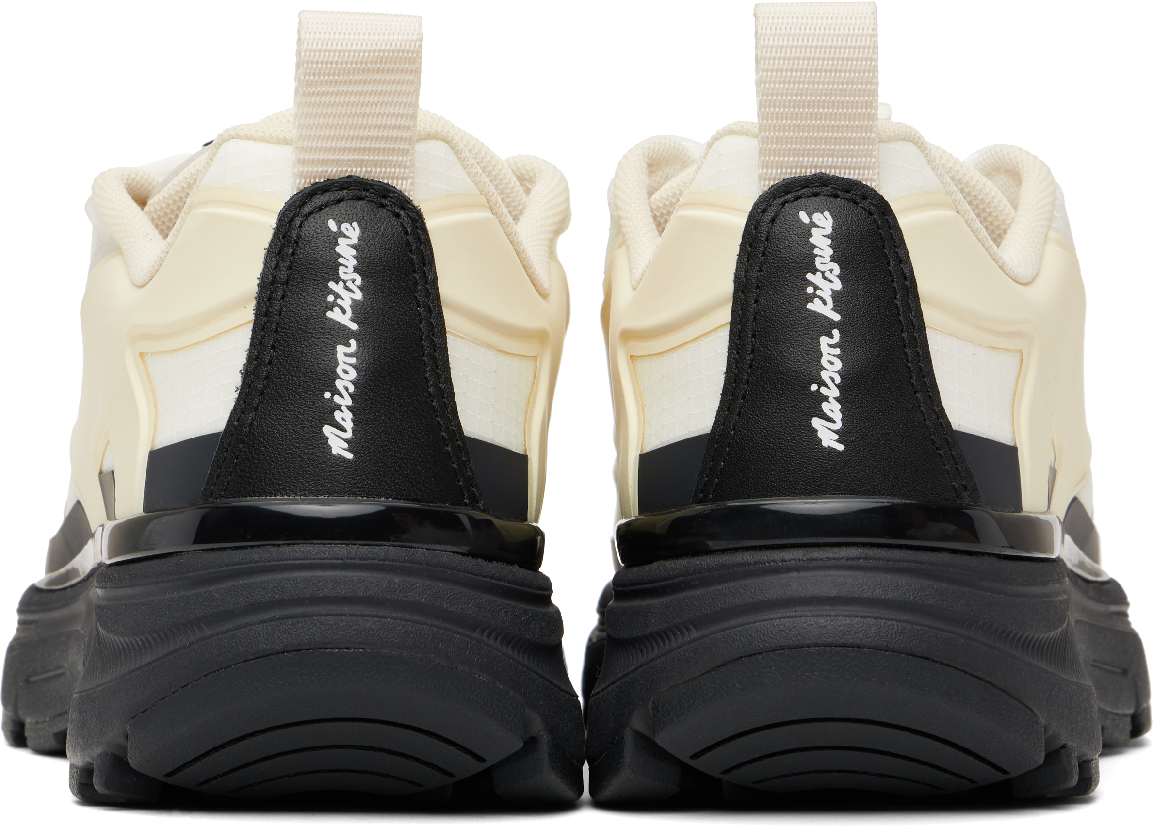 Shop Maison Kitsuné Off-white & Black Sora Sneakers