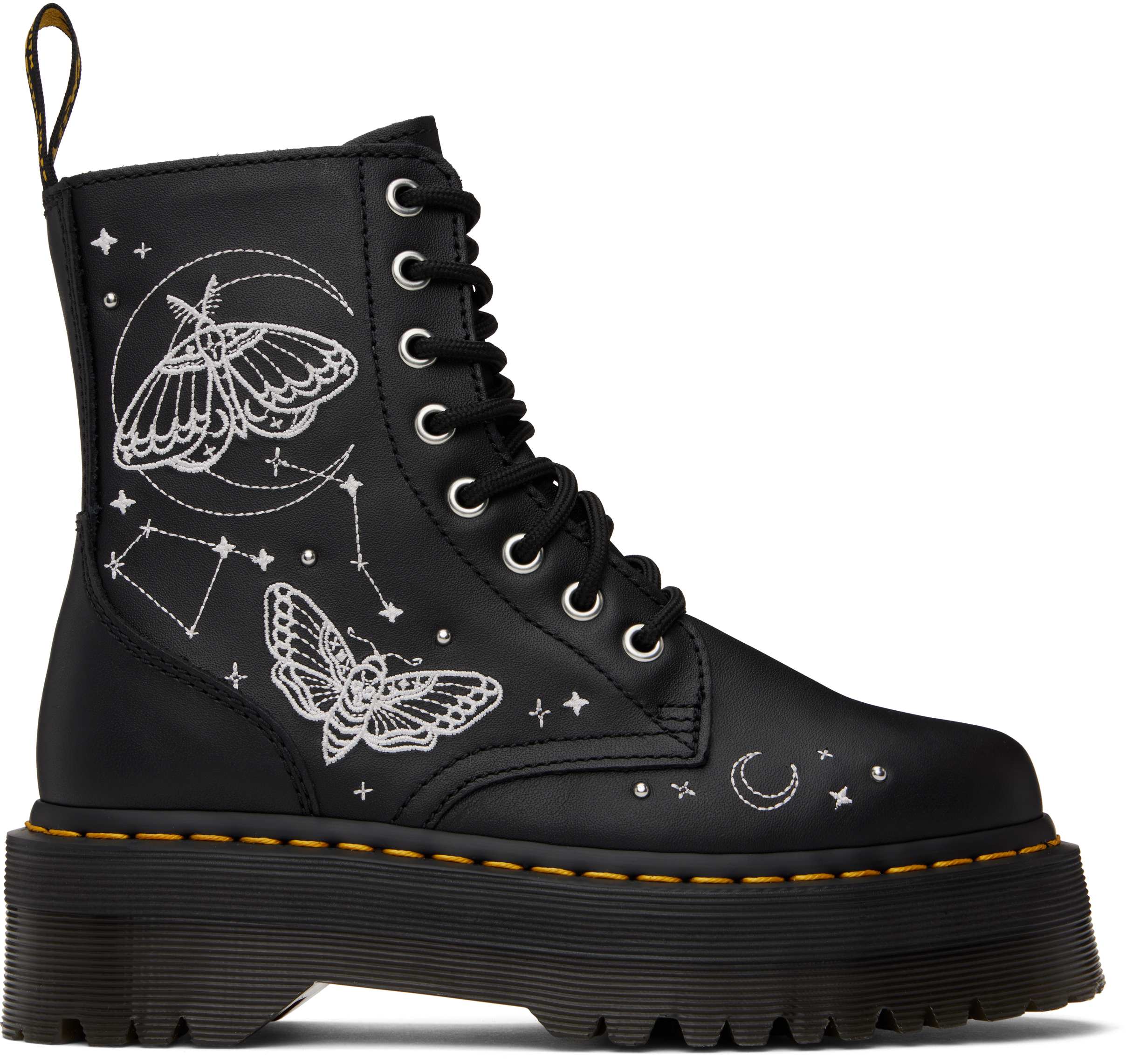 Black Jadon Celestial Moth Embroidered Platform Boots