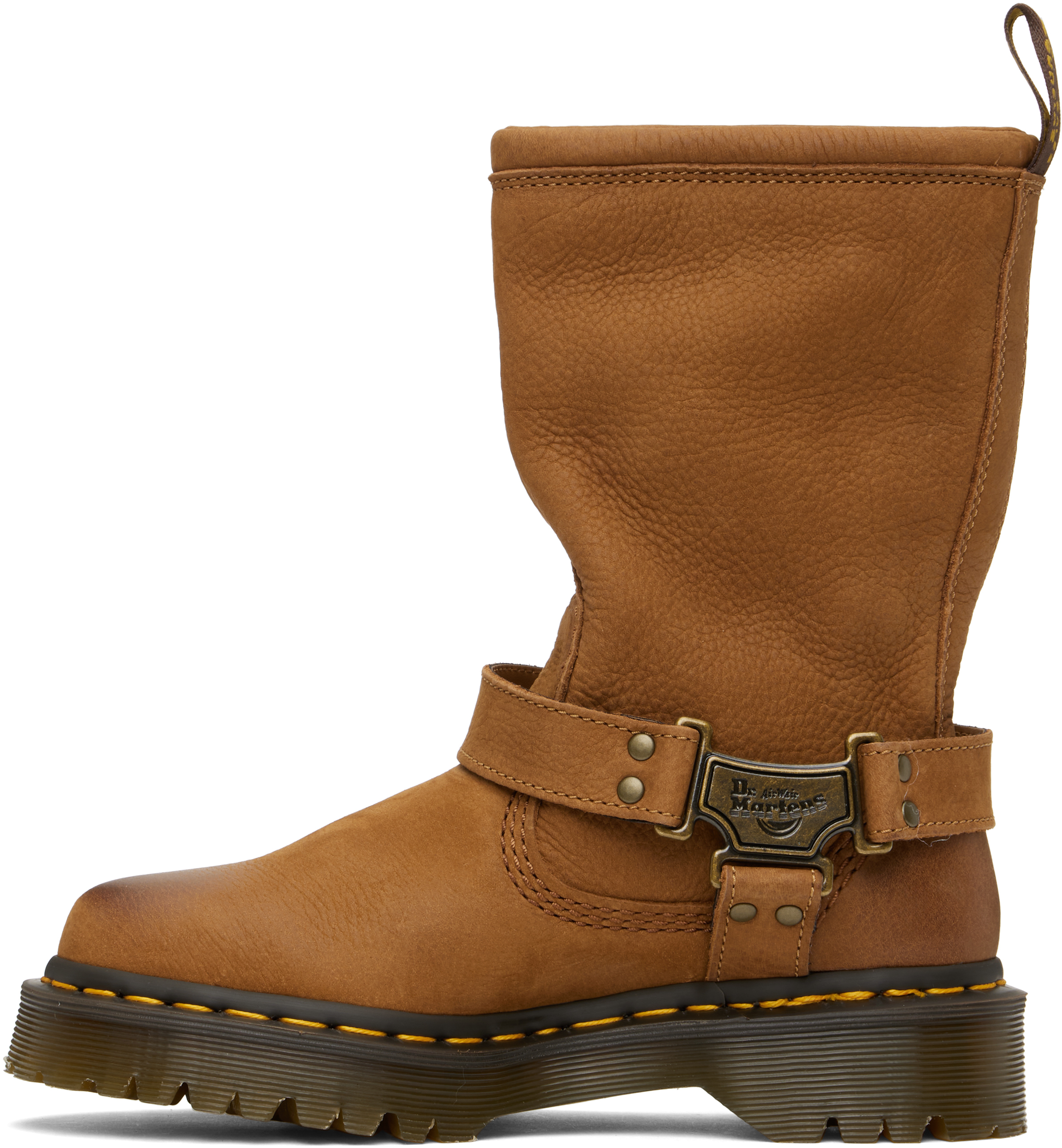 Dr. Martens' Tan Anistone Hi Leather Biker Boots In Desert Brown Tumbled